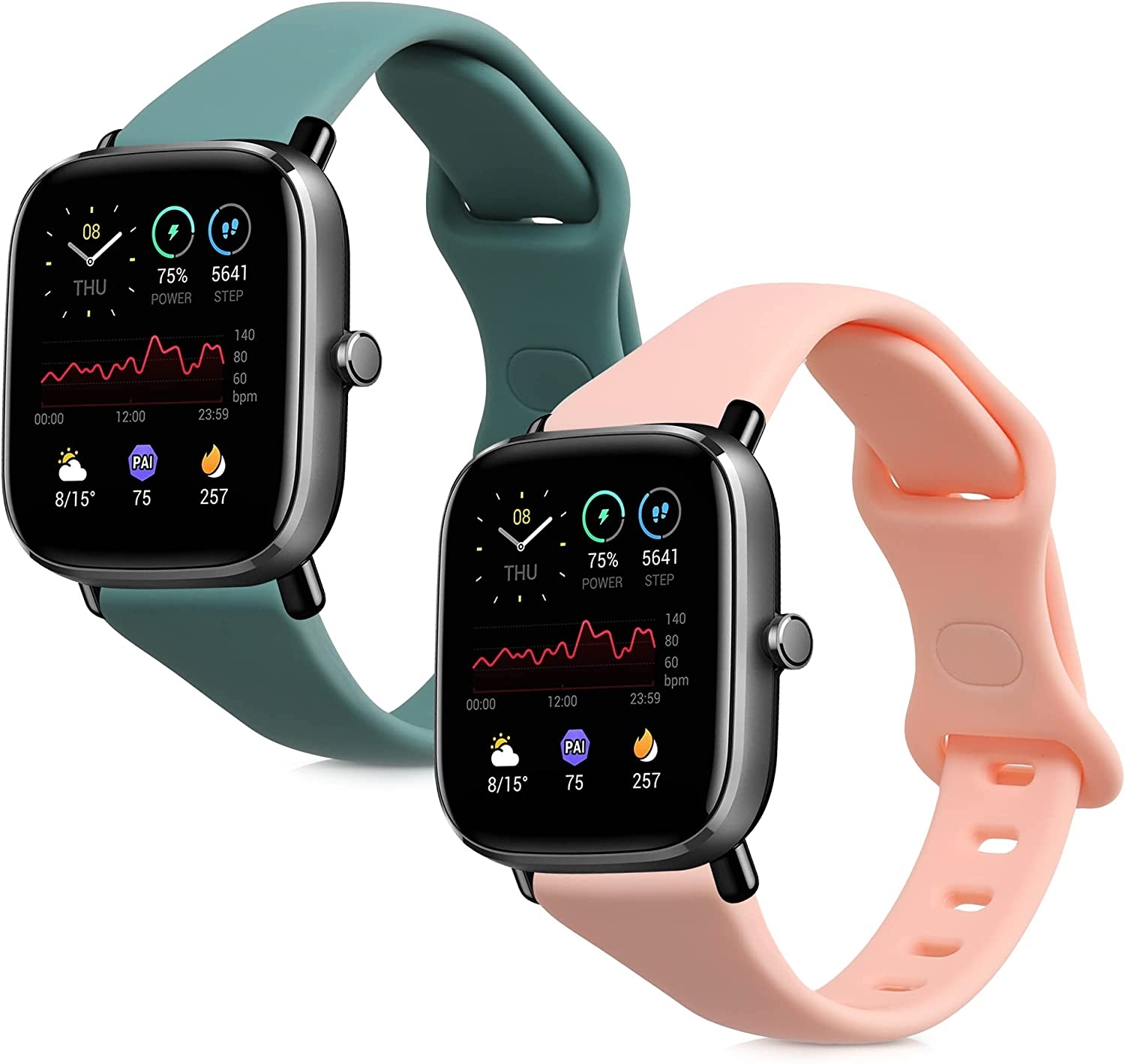 KW Λουράκι Σιλικόνης (20mm) Huami Amazfit GTS 2 Mini - 2 Τεμάχια - Dusty Pink / Petrol