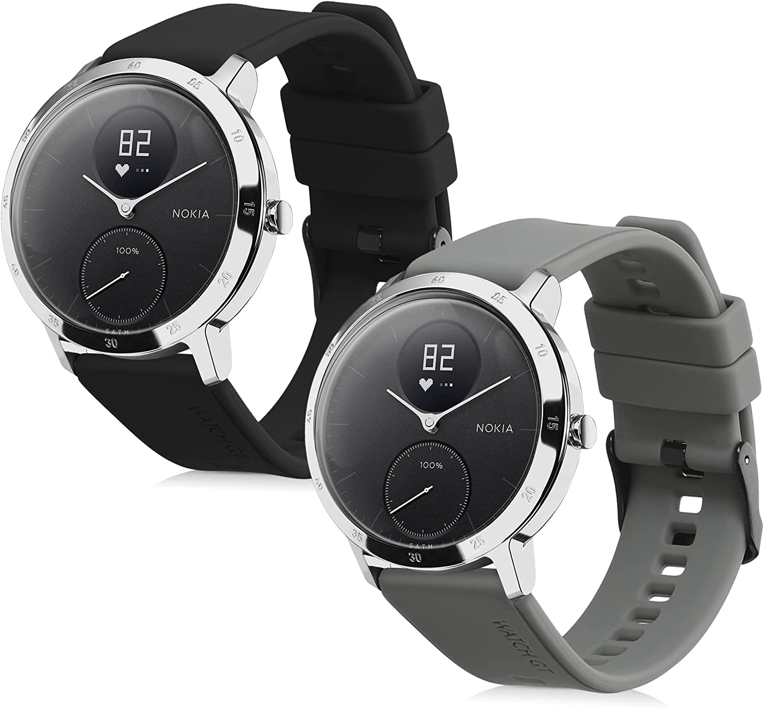 KW Λουράκι Σιλικόνης (20mm) Withings Steel HR / Nokia Steel - 2 Τεμάχια - Black / Grey