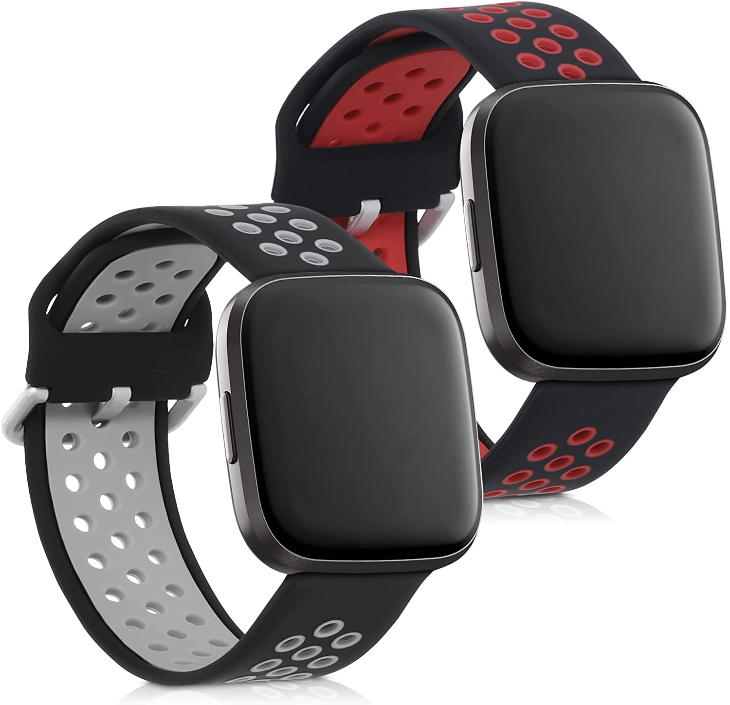 KW Λουράκι Σιλικόνης (22mm) Fitbit Versa / Versa Lite / Versa 2 - 2 Τεμάχια - Black / Red / Black / Grey 