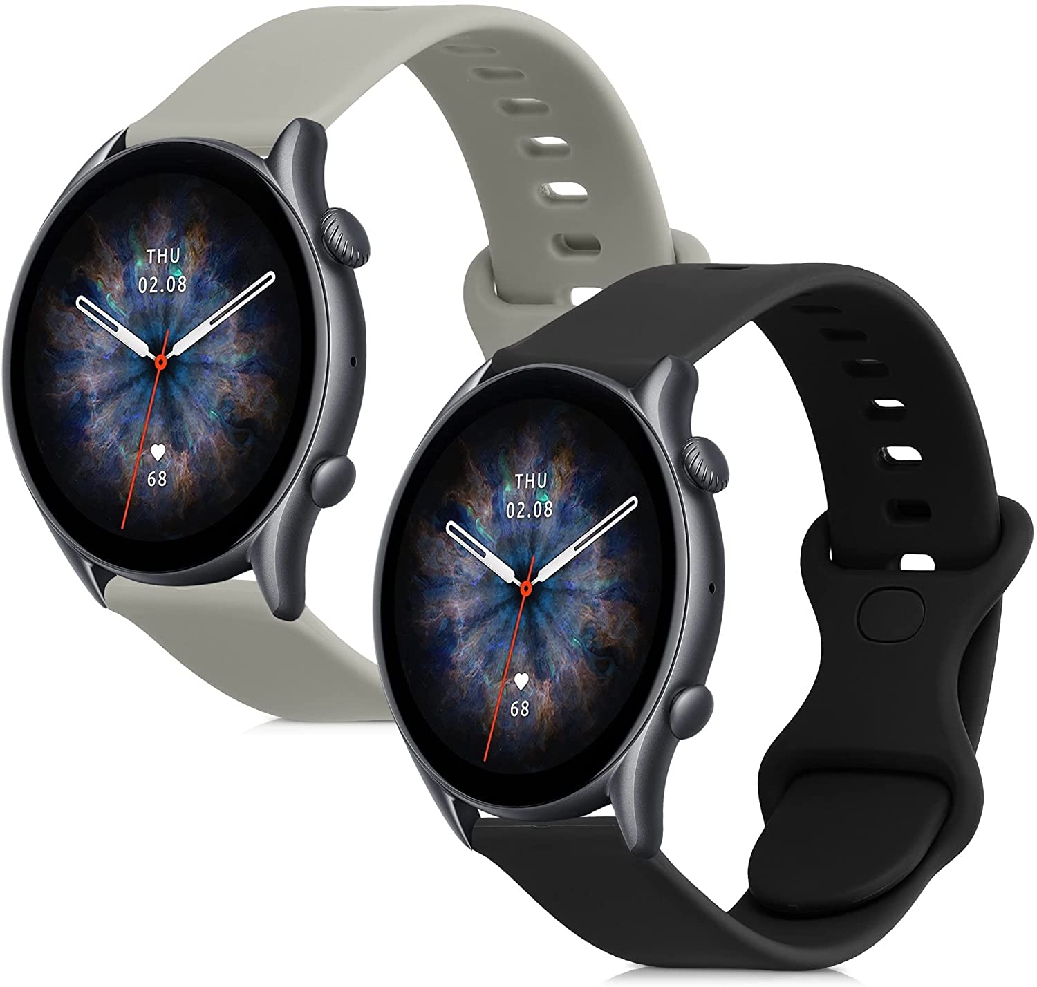 KW Λουράκι Σιλικόνης (22mm) Huami Amazfit GTR (47mm) / GTR 2 / GTR 2e / GTR3 / GTR 3 Pro - 2 Τεμάχια - Grey / Black