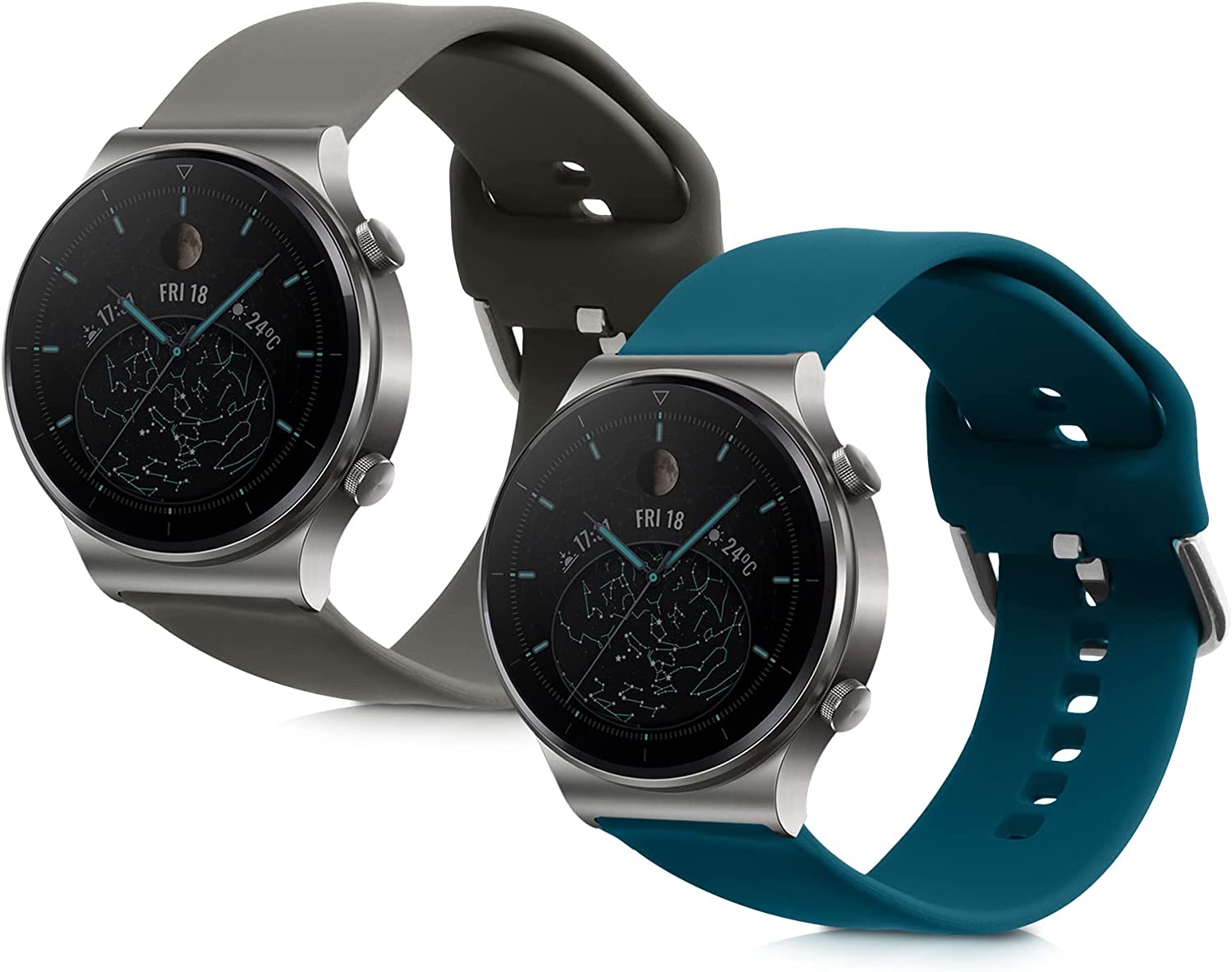 KW Λουράκι Σιλικόνης (22mm) Huawei Watch GT2 Pro / Watch GT2 (46mm) - 2 Τεμάχια - Grey / Petrol