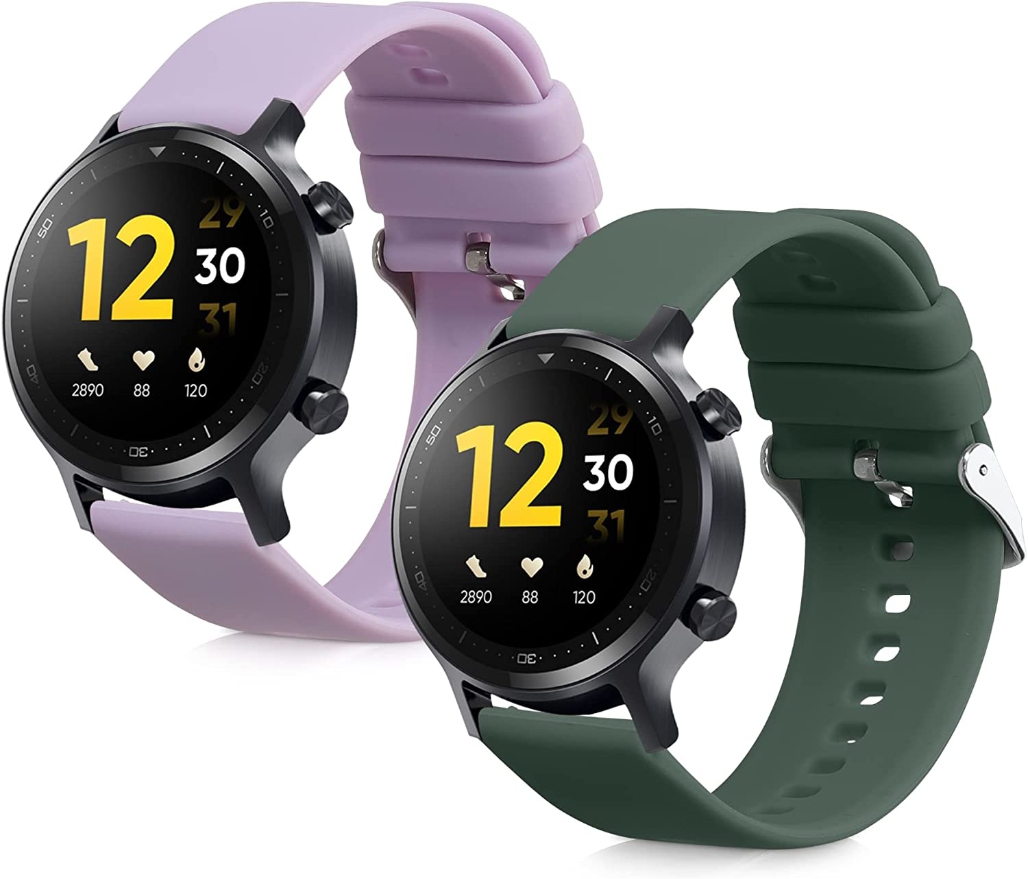 KW Λουράκι Σιλικόνης (22mm) Realme Watch S / Watch S Pro / Watch 2 Pro - 2 Τεμάχια - Dark Green / Lavender Grey