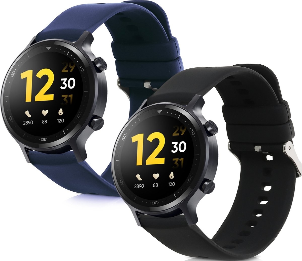 KW Λουράκι Σιλικόνης (22mm) Realme Watch S / Watch S Pro / Watch 2 Pro - 2 Τεμάχια - Black / Dark Blue