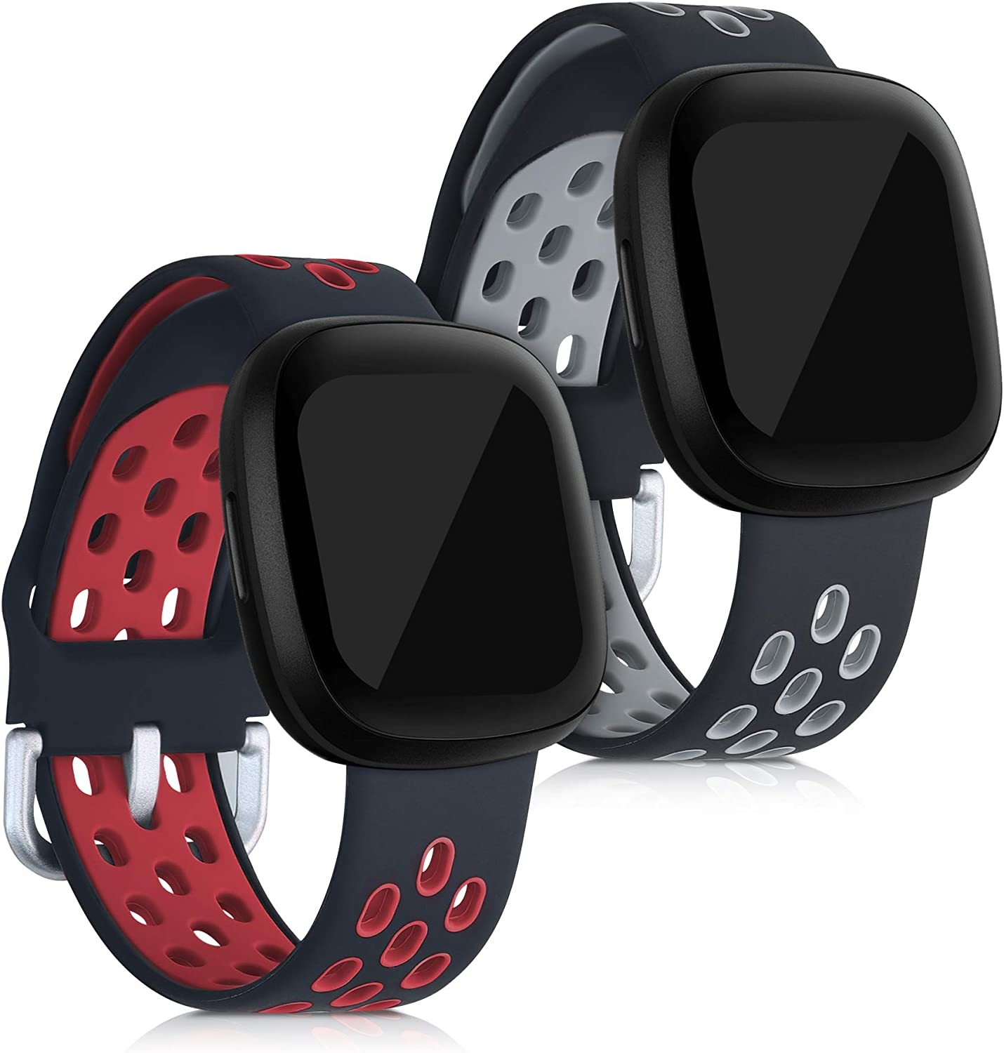 KW Λουράκι Σιλικόνης Fitbit Versa 3 / Sense - 2 Τεμάχια - Black / Red / Black / Grey
