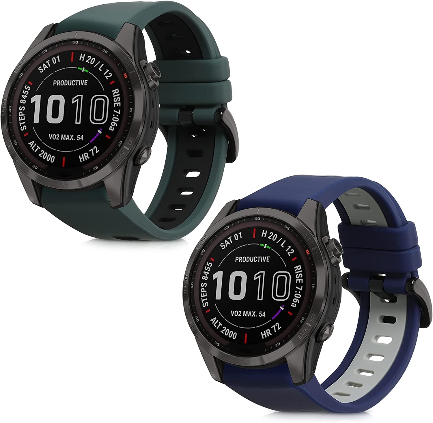 KW Λουράκι Σιλικόνης Garmin Fenix 8 / 7S / 6S / 6S Pro / 5S / 5S Plus (43mm) - 2 Τεμάχια - Dark Blue / Grey / Dark Green / Black