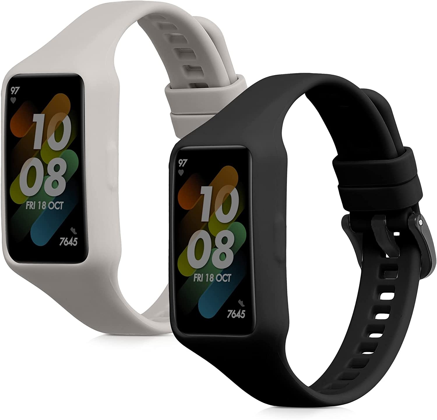 KW Λουράκι Σιλικόνης Huawei Band 7 / Band 6 Pro / Band 6 - 2 Τεμάχια - Black / Grey
