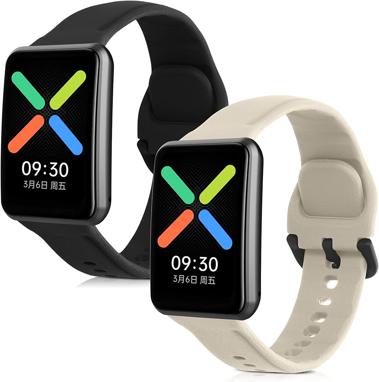 KW Λουράκι Σιλικόνης Oppo Watch Free - 2 Τεμάχια - Black / Beige