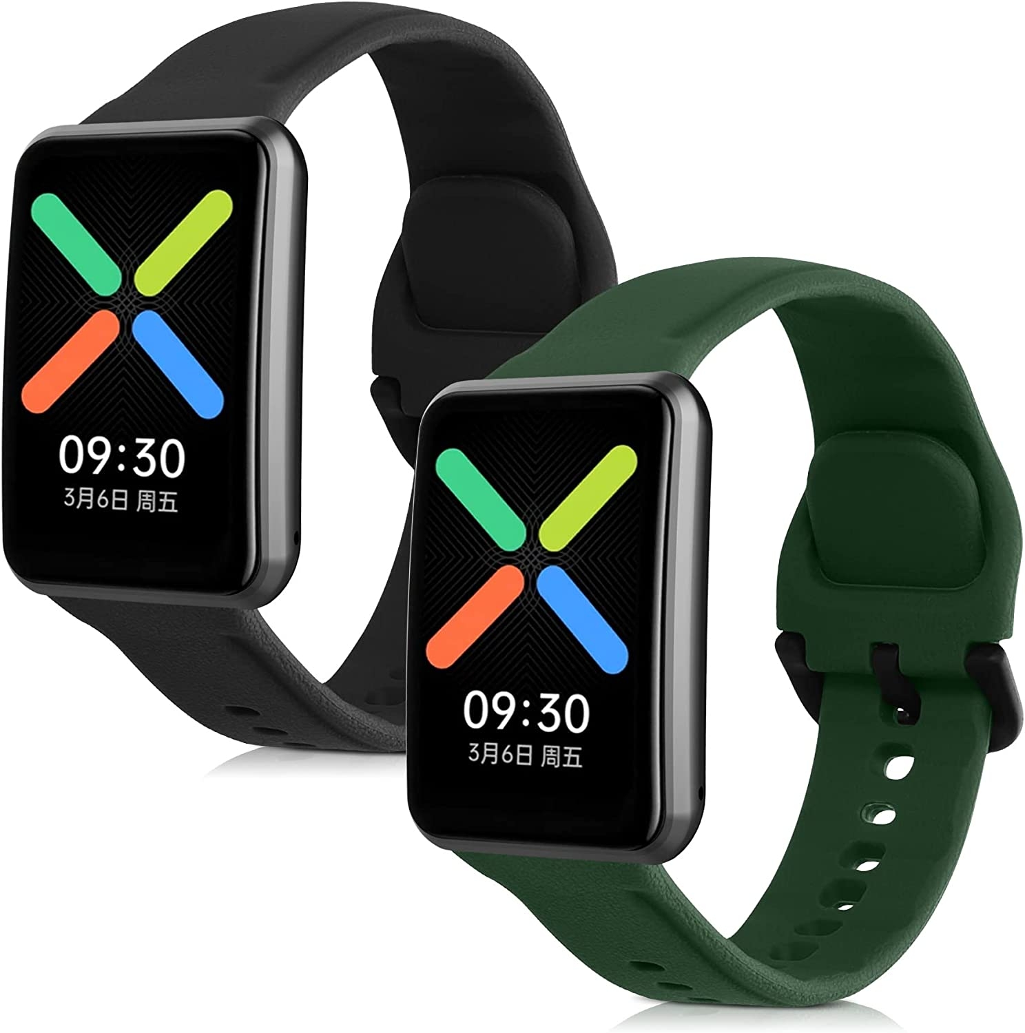KW Λουράκι Σιλικόνης Oppo Watch Free - 2 Τεμάχια - Black / Dark Green (58875.02)