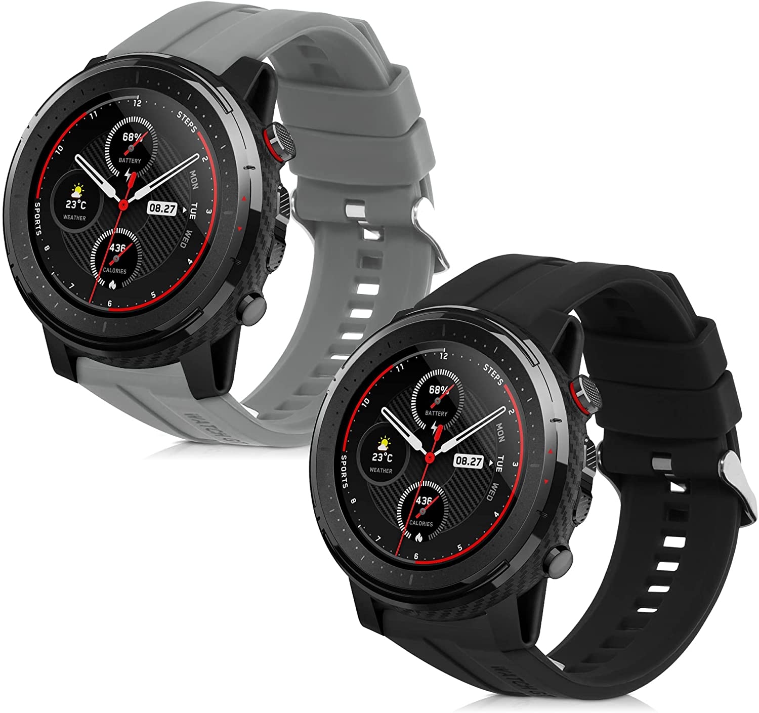 KW Λουράκι Σιλικόνης Huami Amazfit Stratos 3 (22mm) - 2 Τεμάχια - Black / Grey 