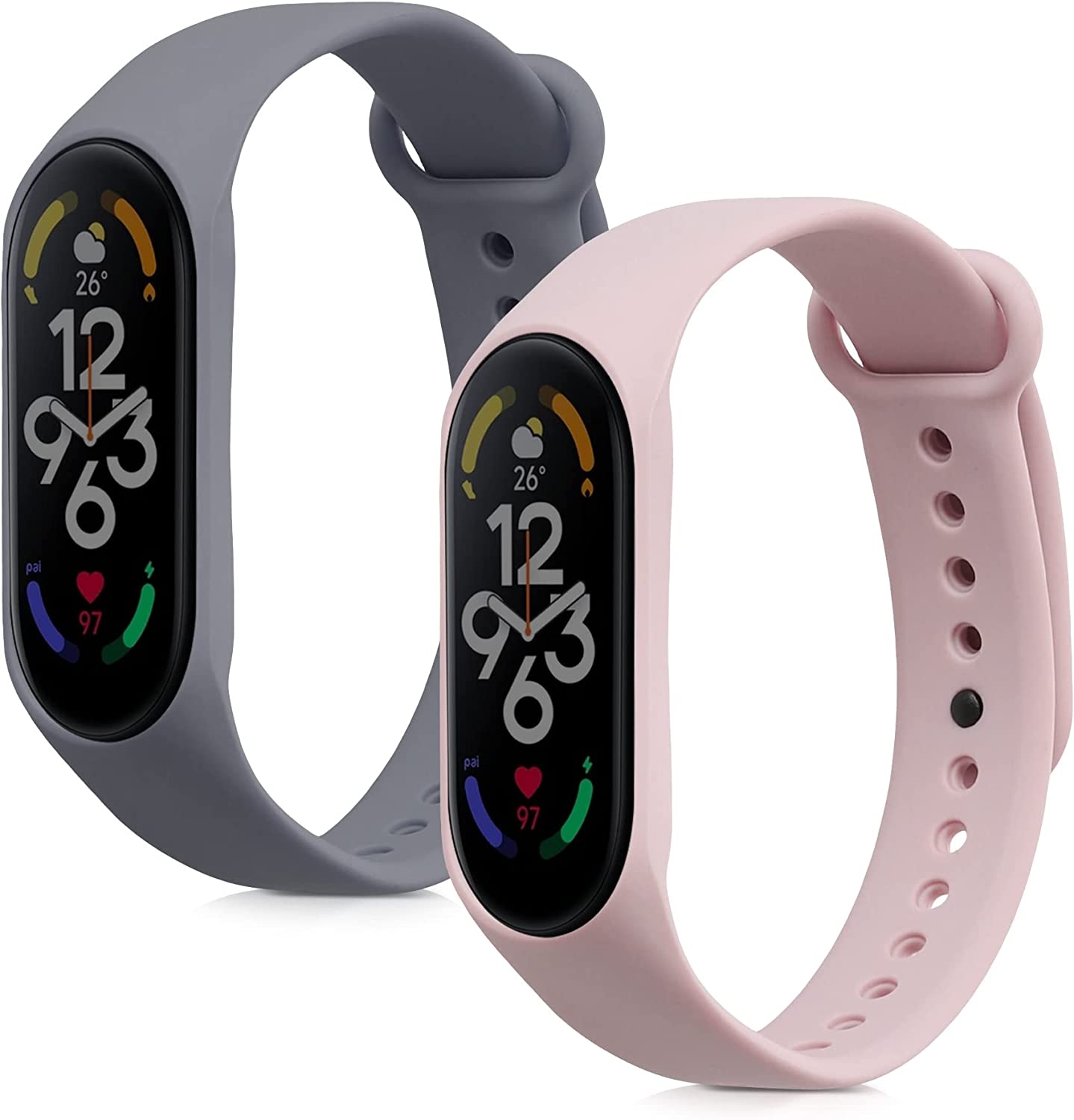KW Λουράκι Σιλικόνης Xiaomi Mi Band 7 / 7 NFC / 6 / 6 NFC / 5 - 2 Τεμάχια - Dark Grey / Dusty Pink