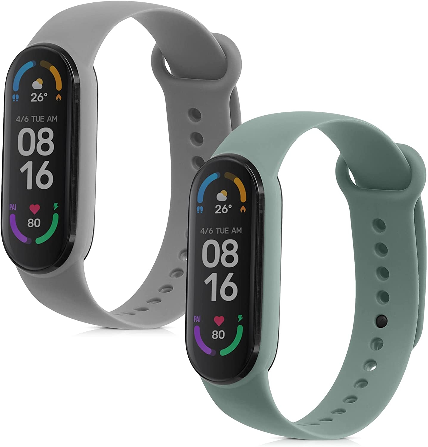 KW Λουράκι Σιλικόνης Xiaomi Mi Smart Band 6 / Mi Band 6 / Band 5 - 2 Τεμάχια - Pastel Green / Light Grey