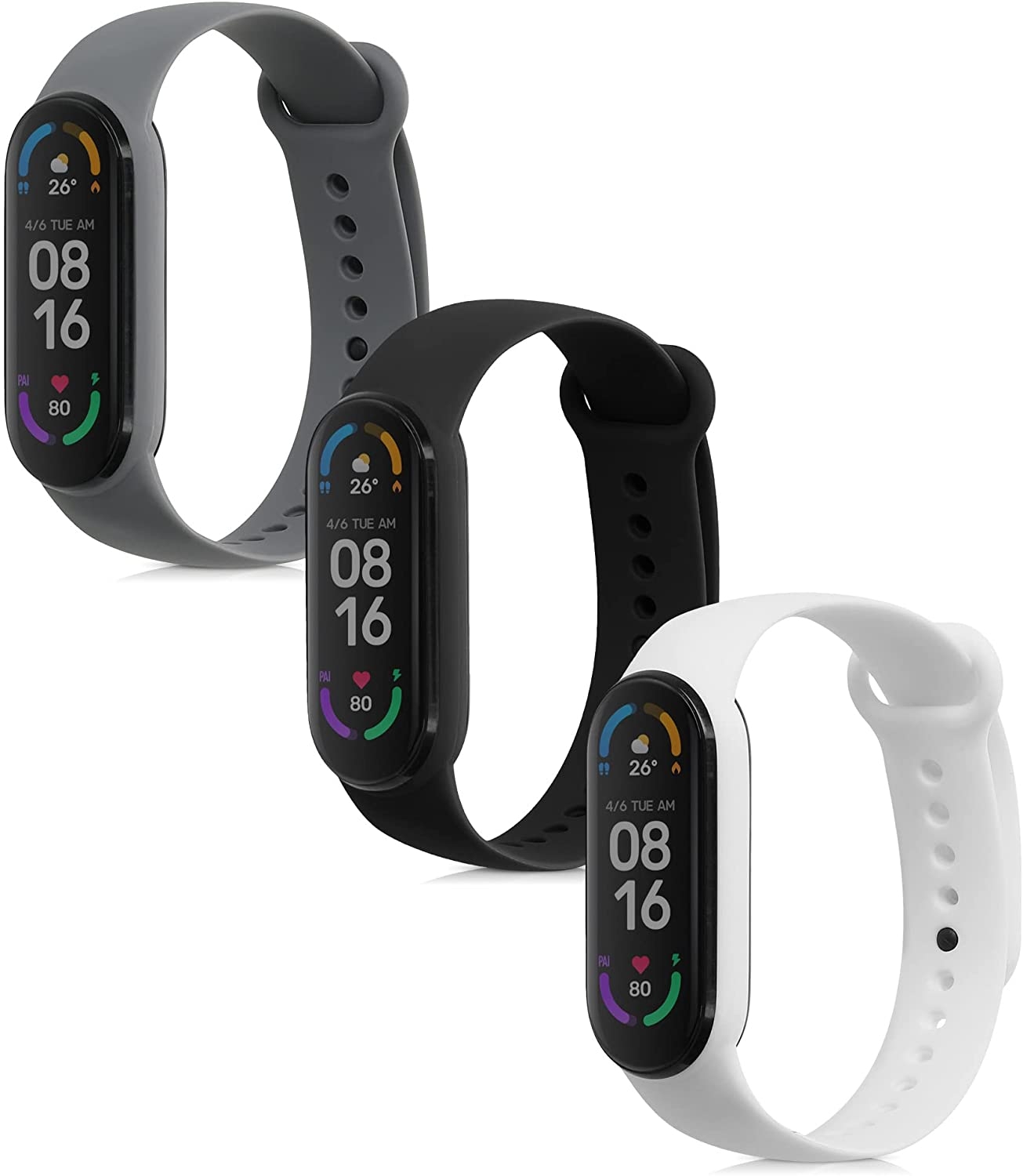 KW Λουράκι Σιλικόνης Xiaomi Mi Smart Band 6 / Mi Band 6 / Band 5 - 3 Τεμάχια - Black / Dark Grey / White