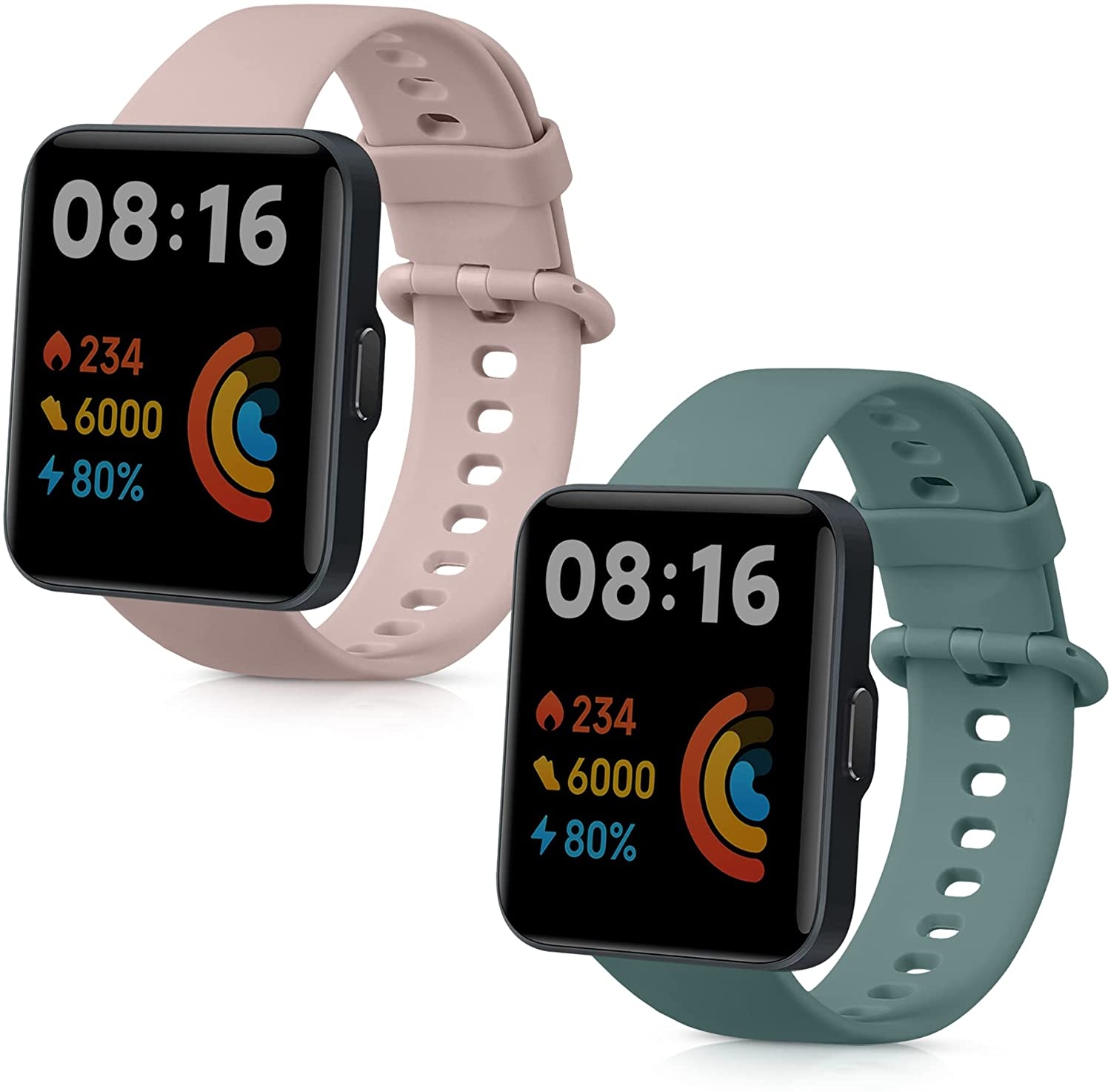 KW Λουράκι Σιλικόνης Xiaomi Redmi Watch 2 / Redmi Watch 2 Lite - 2 Τεμάχια - Dark Green / Dusty Pink