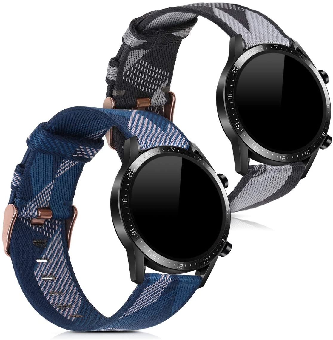KW Mobile Ανταλλακτικά Nylon Λουράκια Huawei Watch GT2 46mm - Grey / Blue - 2 Τεμάχια