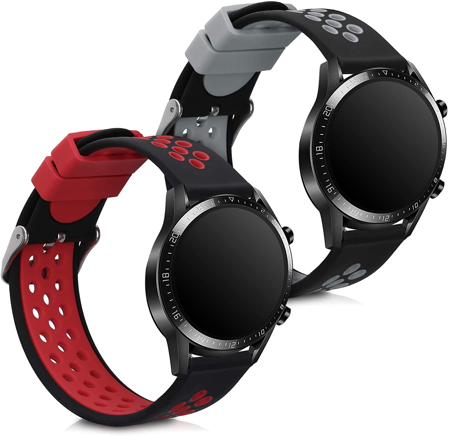 KW Λουράκι Σιλικόνης Huawei Watch GT2 46mm - Black / Red / Black / Grey - 2 Τεμάχια
