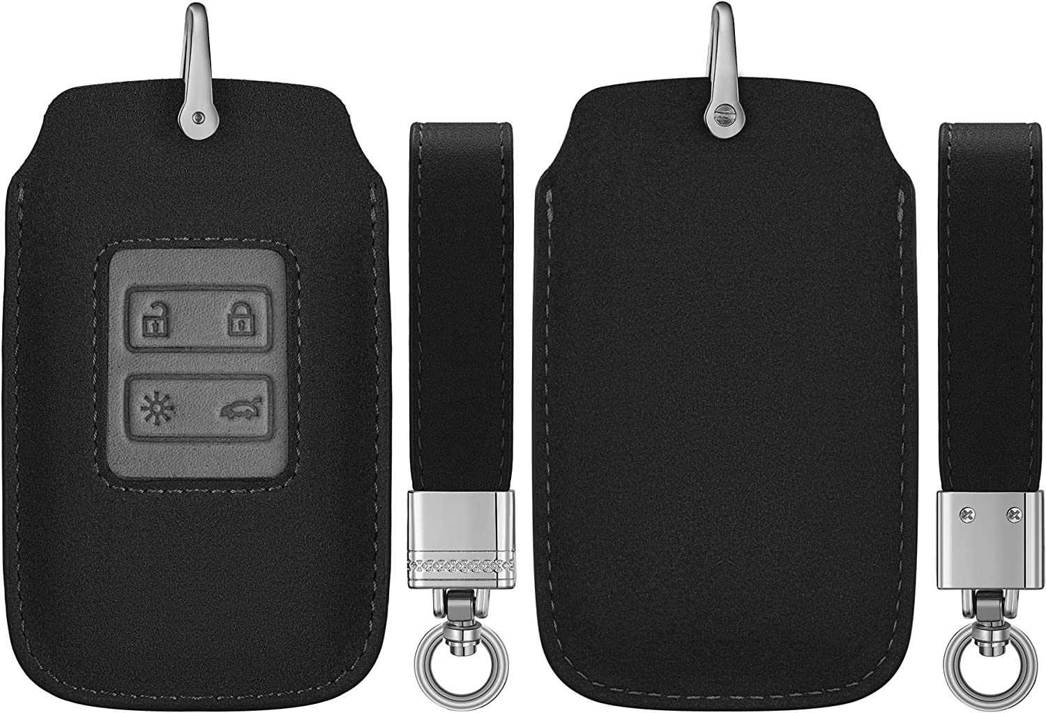 KW Mixed PU Leather Θήκη Κλειδιού Renault - 4 Κουμπιά - Only Keyless Go - Black / Grey