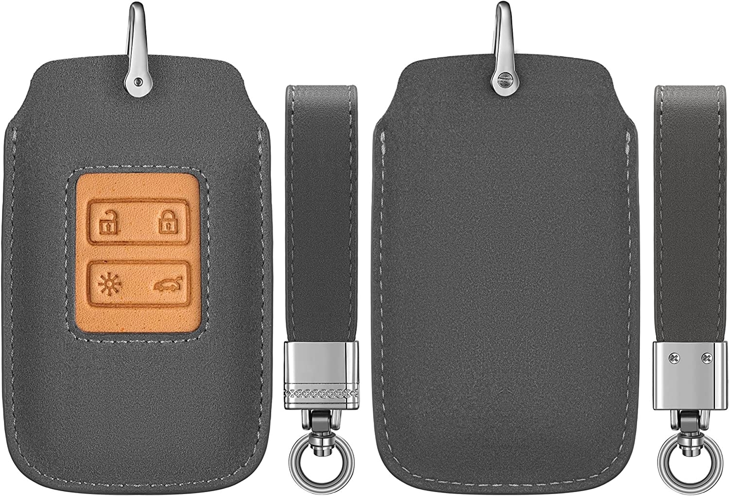 KW Mixed PU Leather Θήκη Κλειδιού Renault - 4 Κουμπιά - Smart Key Only Keyless Go - Grey / Brown