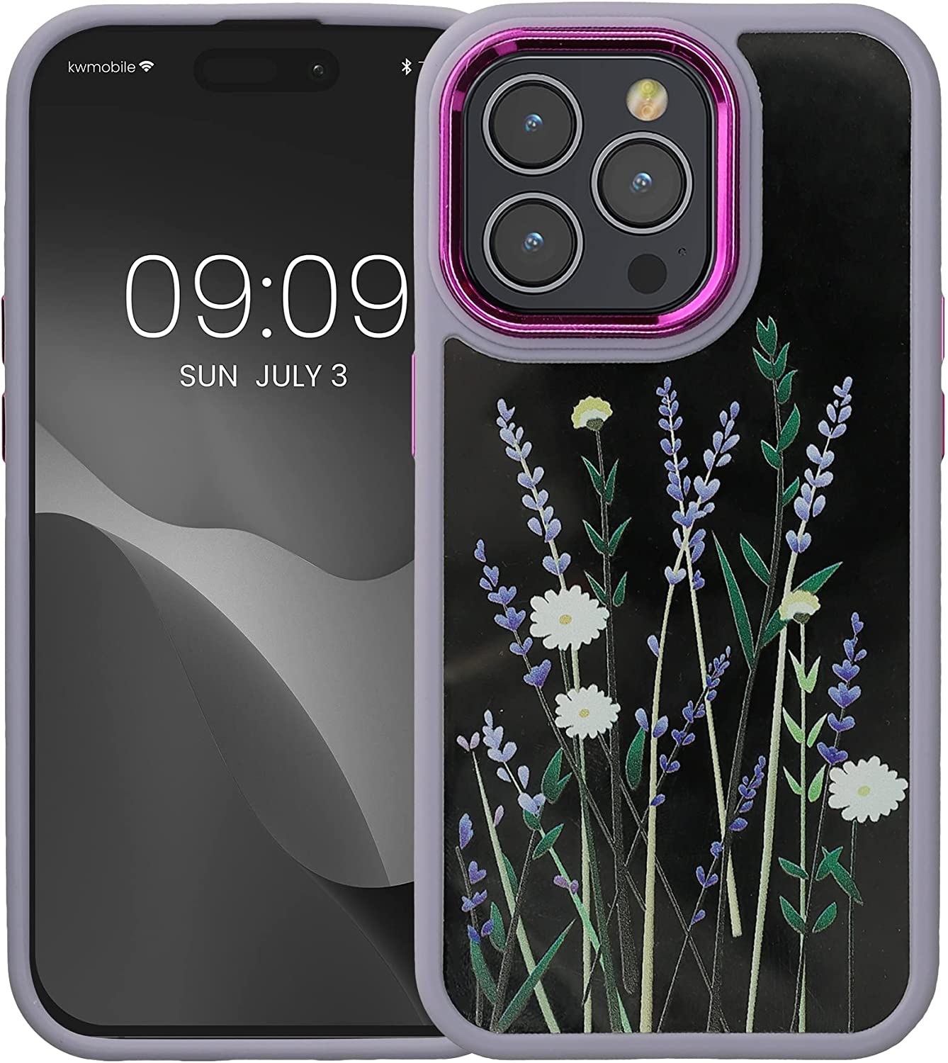 KWmobile Crystal Hard Case - Σκληρή Διάφανη Θήκη με TPU Bumper - Apple iPhone 14 Pro - Flower Straws / Lavender / Green / Transparent