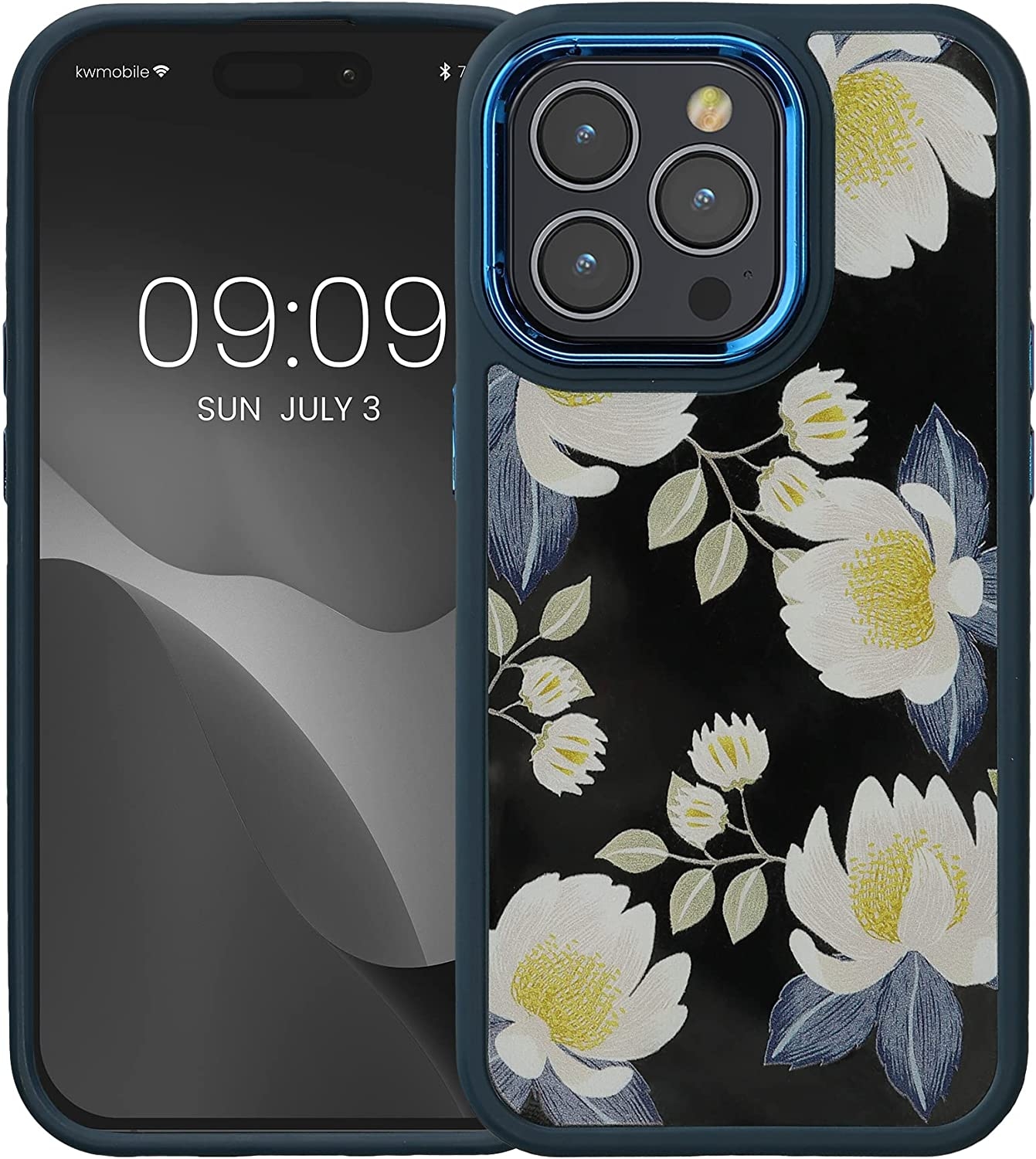 KWmobile Crystal Hard Case - Σκληρή Διάφανη Θήκη με TPU Bumper - Apple iPhone 14 Pro - White Blossoms / Yellow / Dark Blue / White