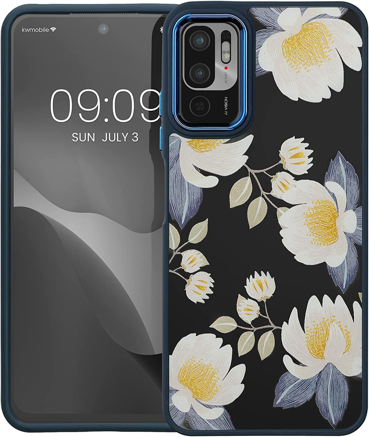 KWmobile Crystal Hard Case - Σκληρή Διάφανη Θήκη με TPU Bumper - Xiaomi Redmi Note 10 5G - White Blossoms / Yellow / Dark Blue / White