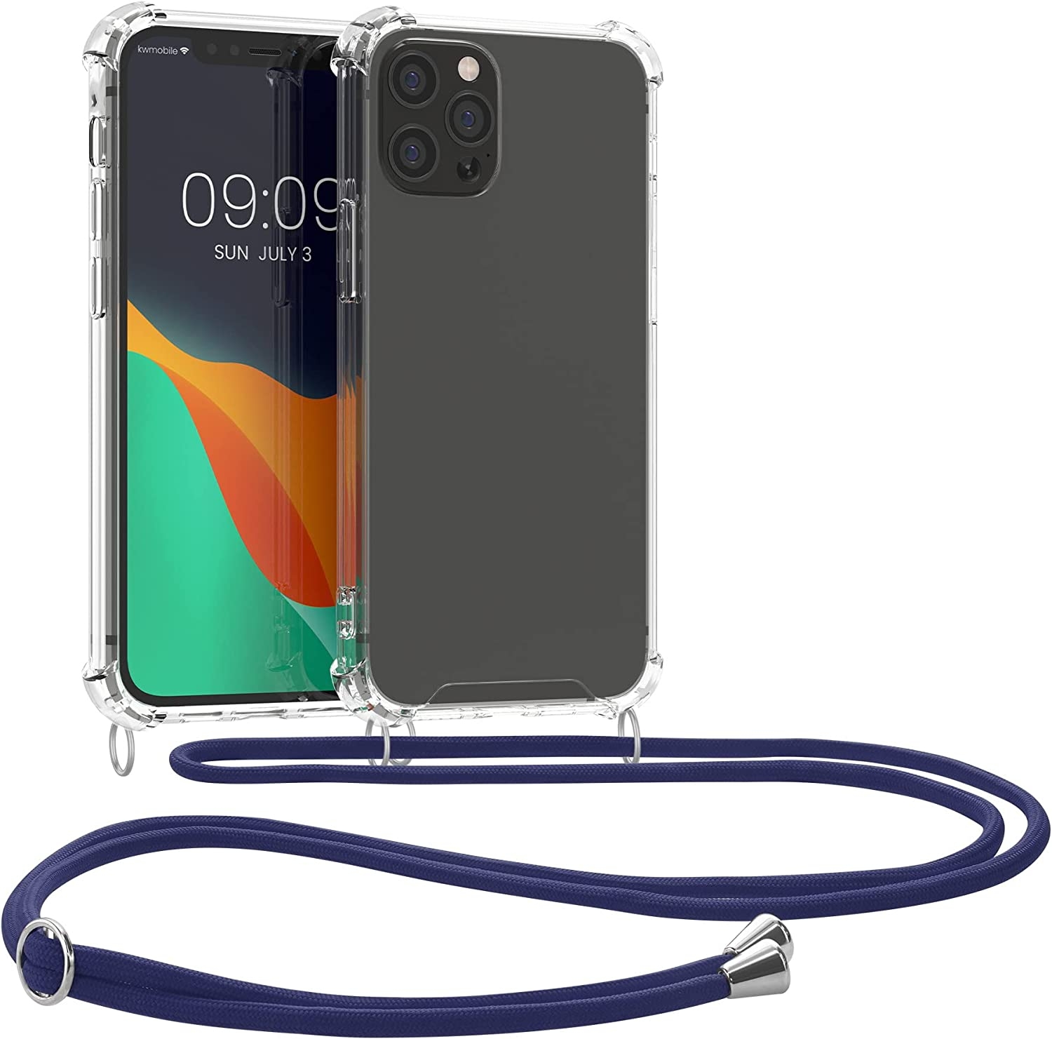 KWmobile Διάφανη Θήκη Σιλικόνης με Λουράκι Λαιμού - Apple iPhone 12 / 12 Pro - Transparent / Blue