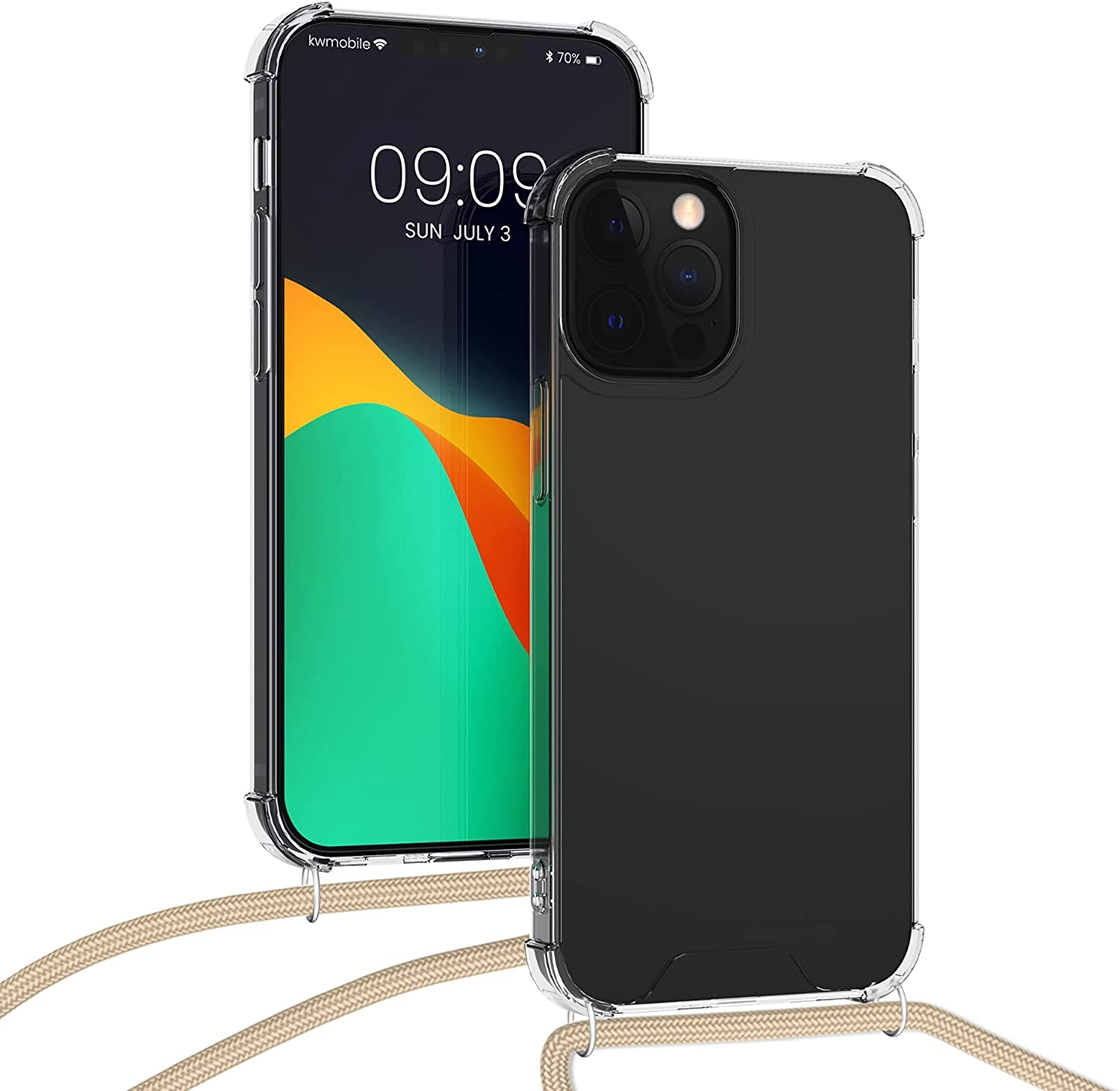 KWmobile Διάφανη Θήκη Σιλικόνης με Λουράκι Λαιμού - Apple iPhone 13 Pro - Transparent / Gold