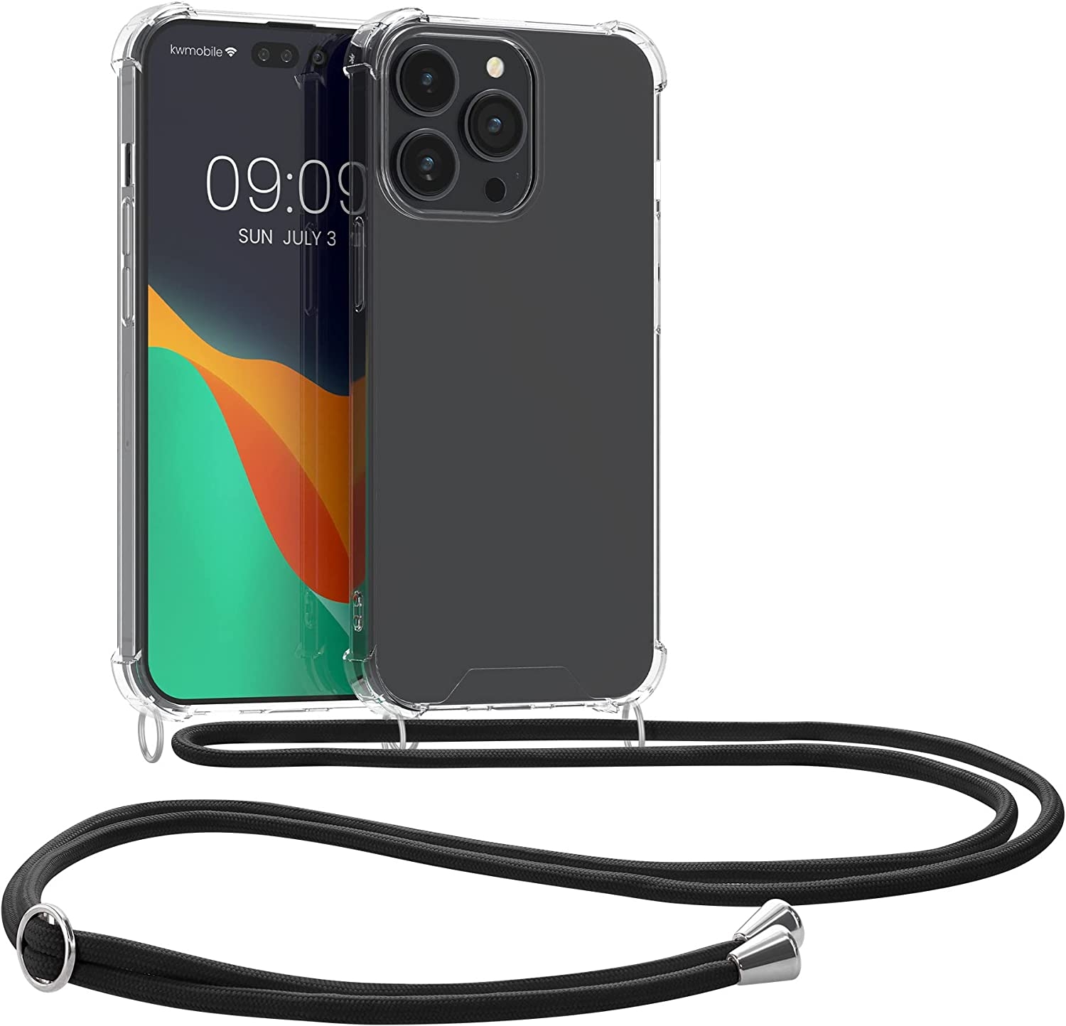 KWmobile Διάφανη Θήκη Σιλικόνης με Λουράκι Λαιμού - Apple iPhone 14 Pro Max - Transparent / Black