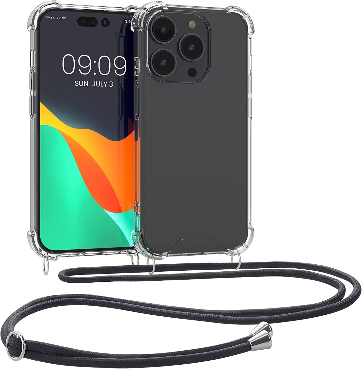 KWmobile Διάφανη Θήκη Σιλικόνης με Λουράκι Λαιμού - Apple iPhone 14 Pro - Transparent / Grey