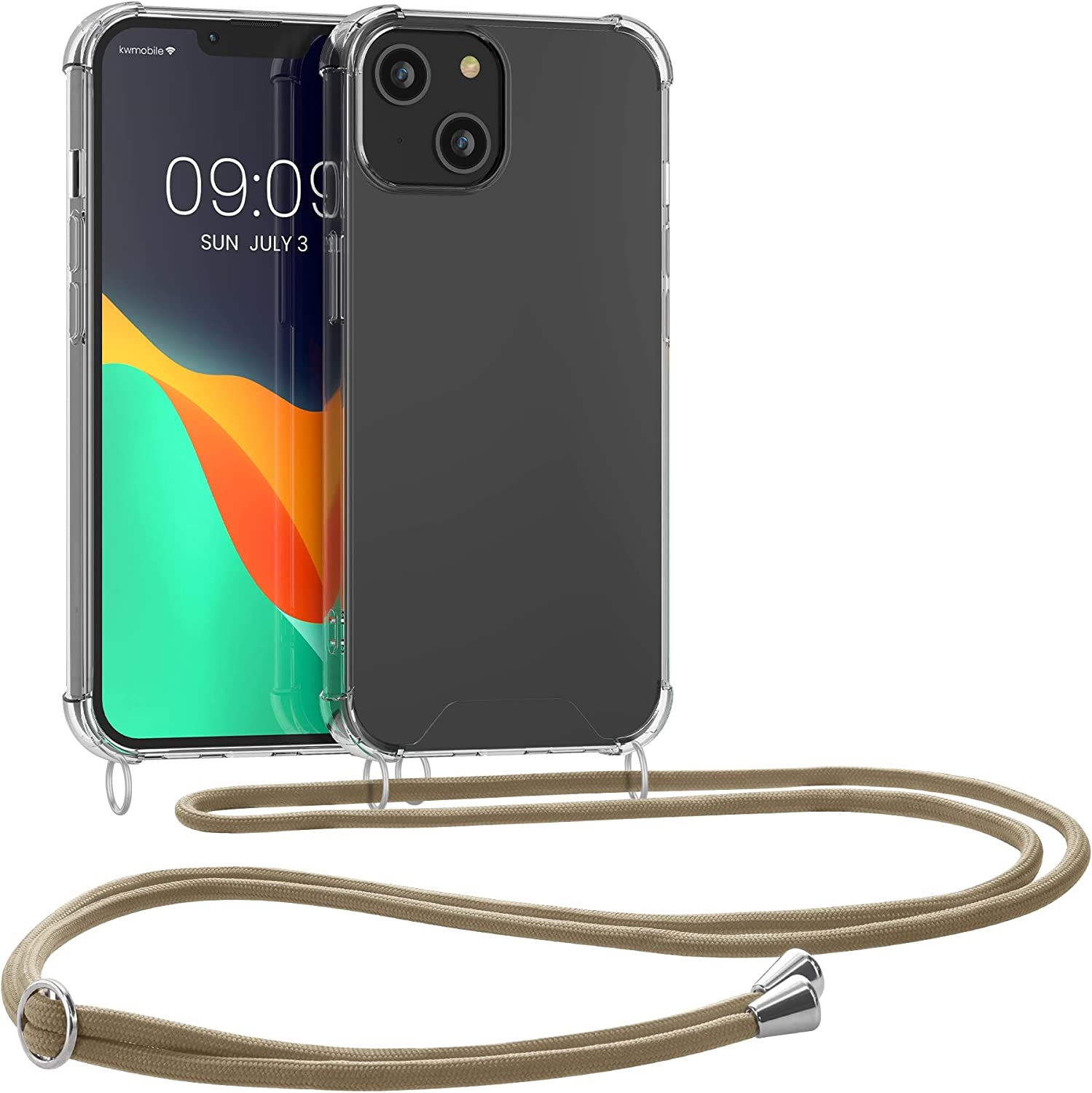 KWmobile Διάφανη Θήκη Σιλικόνης με Λουράκι Λαιμού - Apple iPhone 14 - Transparent / Gold 