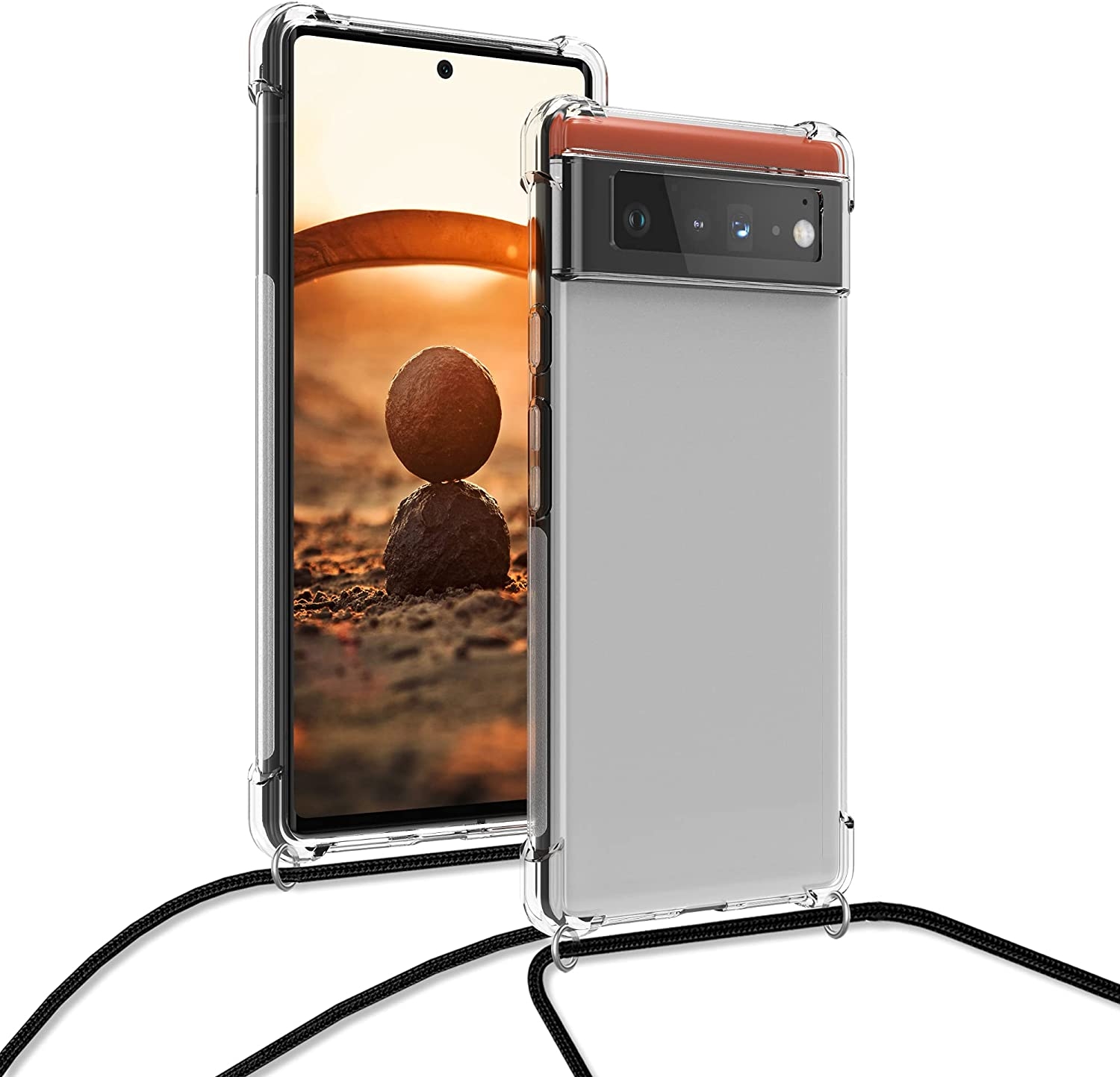 KWmobile Διάφανη Θήκη Σιλικόνης με Λουράκι Λαιμού - Google Pixel 6 - Transparent / Black