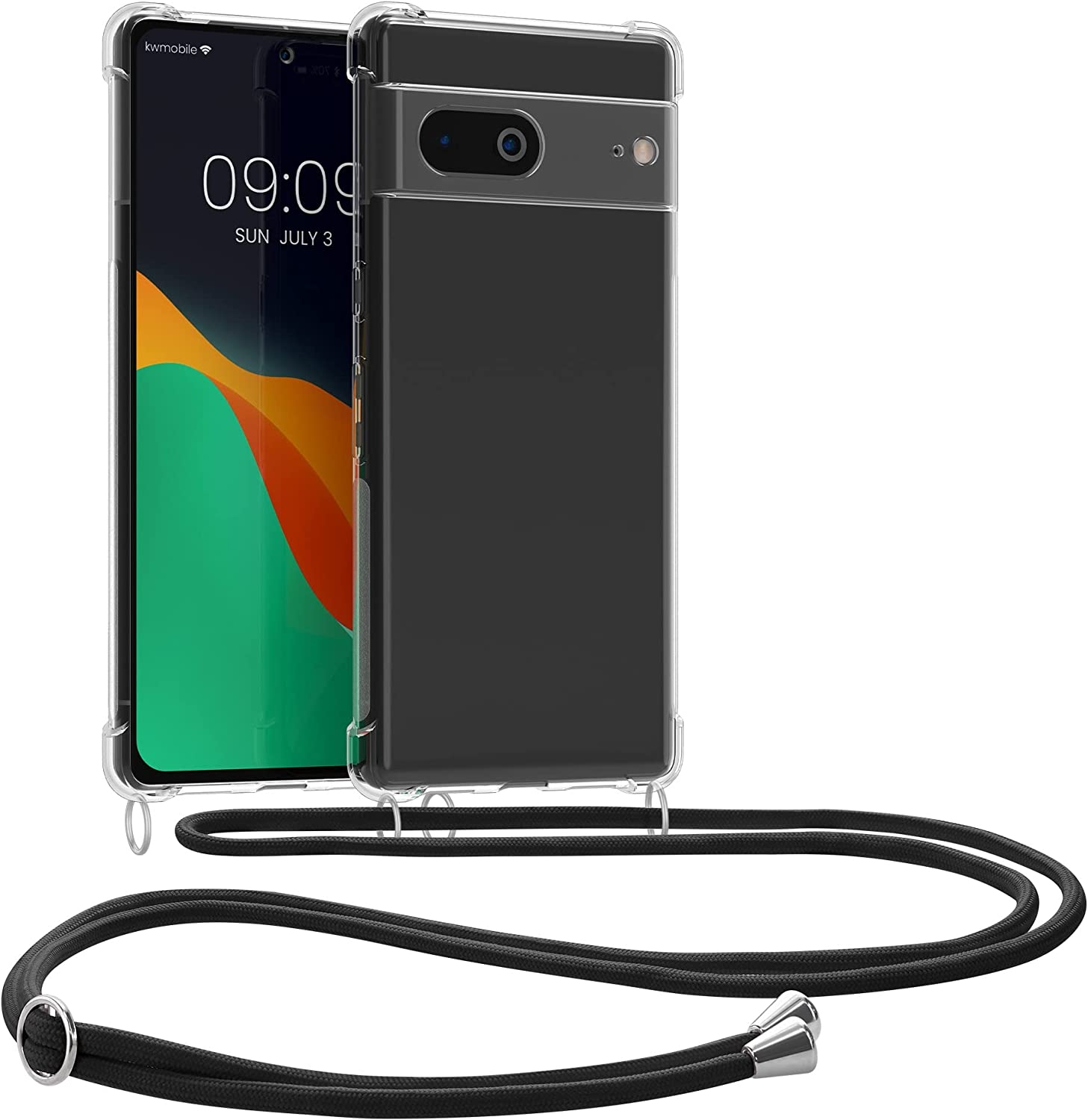 KWmobile Διάφανη Θήκη Σιλικόνης με Λουράκι Λαιμού - Google Pixel 7 - Transparent / Black