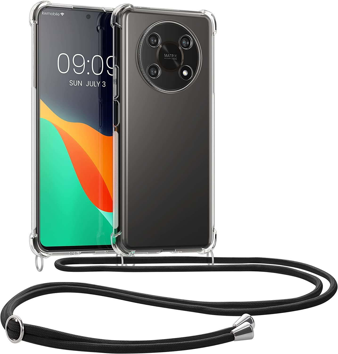 KWmobile Διάφανη Θήκη Σιλικόνης με Λουράκι Λαιμού - Honor Magic4 Lite - Transparent / Black