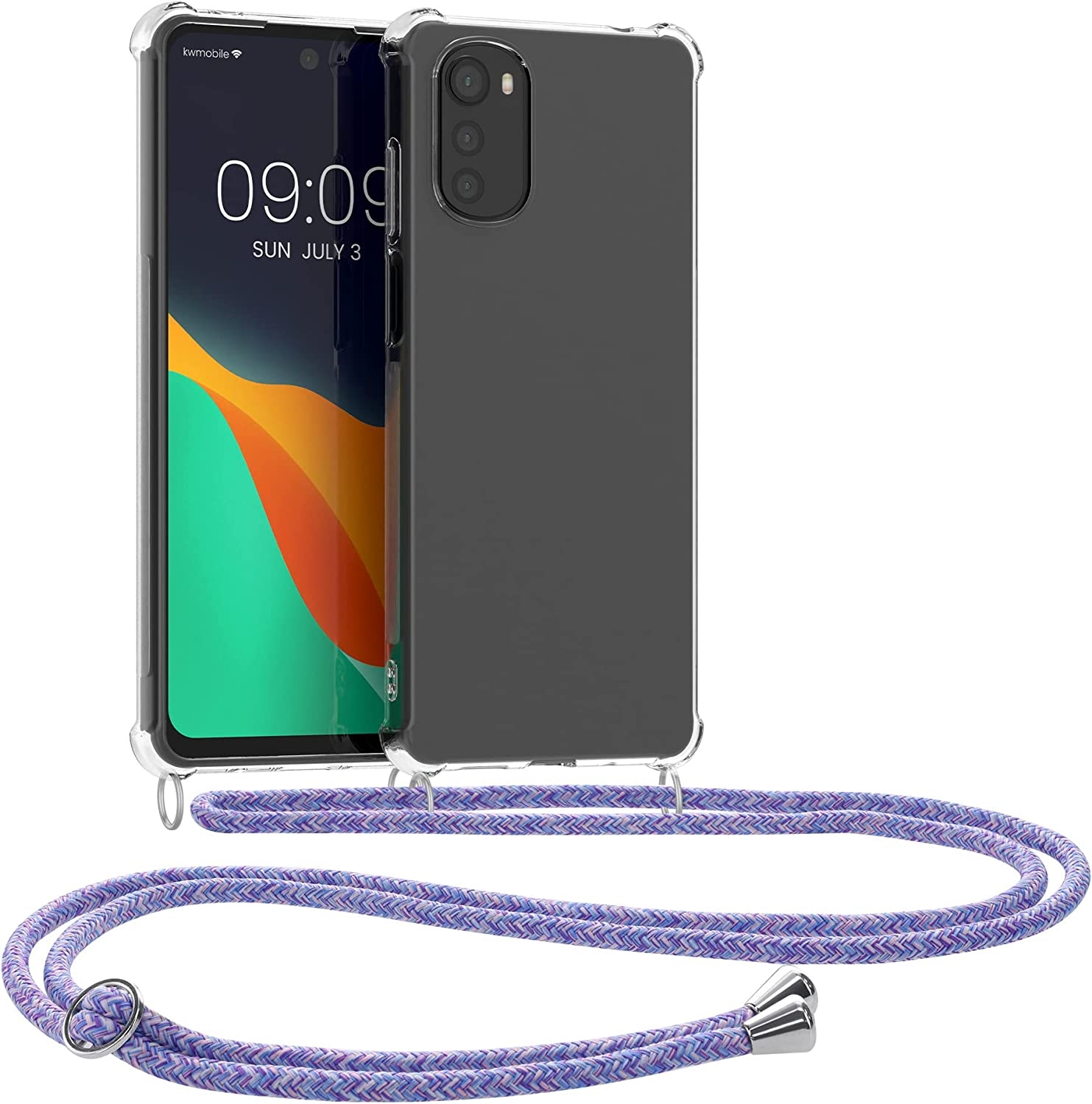 KWmobile Διάφανη Θήκη Σιλικόνης με Λουράκι Λαιμού - Motorola Moto E32 / E32s - Transparent / Lavender / Violet / Purple / White