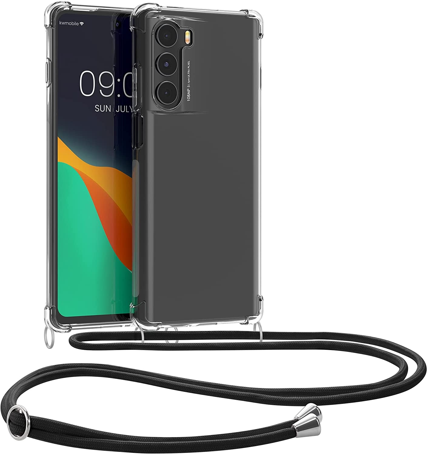 KWmobile Διάφανη Θήκη Σιλικόνης με Λουράκι Λαιμού - Motorola Moto G200 5G - Transparent / Black