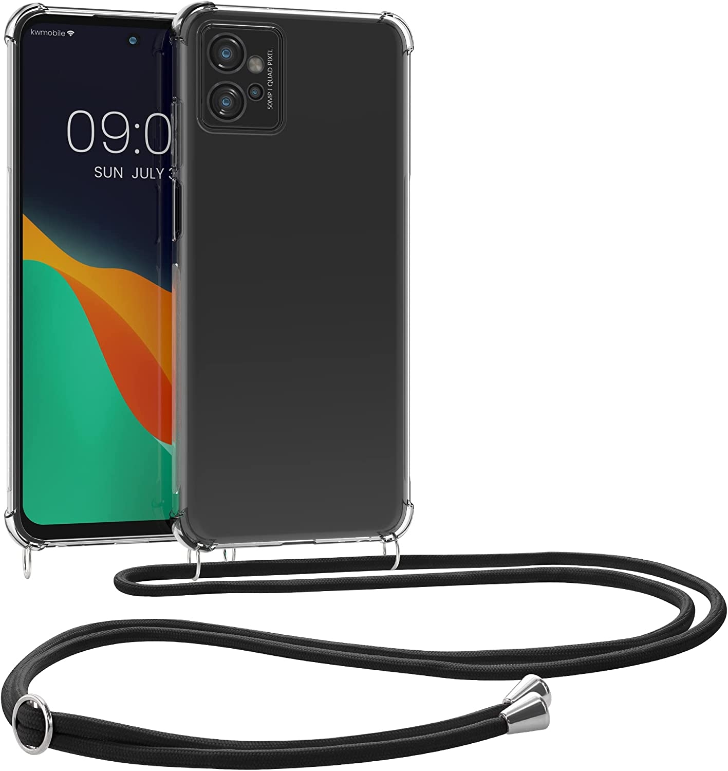 KWmobile Διάφανη Θήκη Σιλικόνης με Λουράκι Λαιμού - Motorola Moto G32 - Transparent / Black