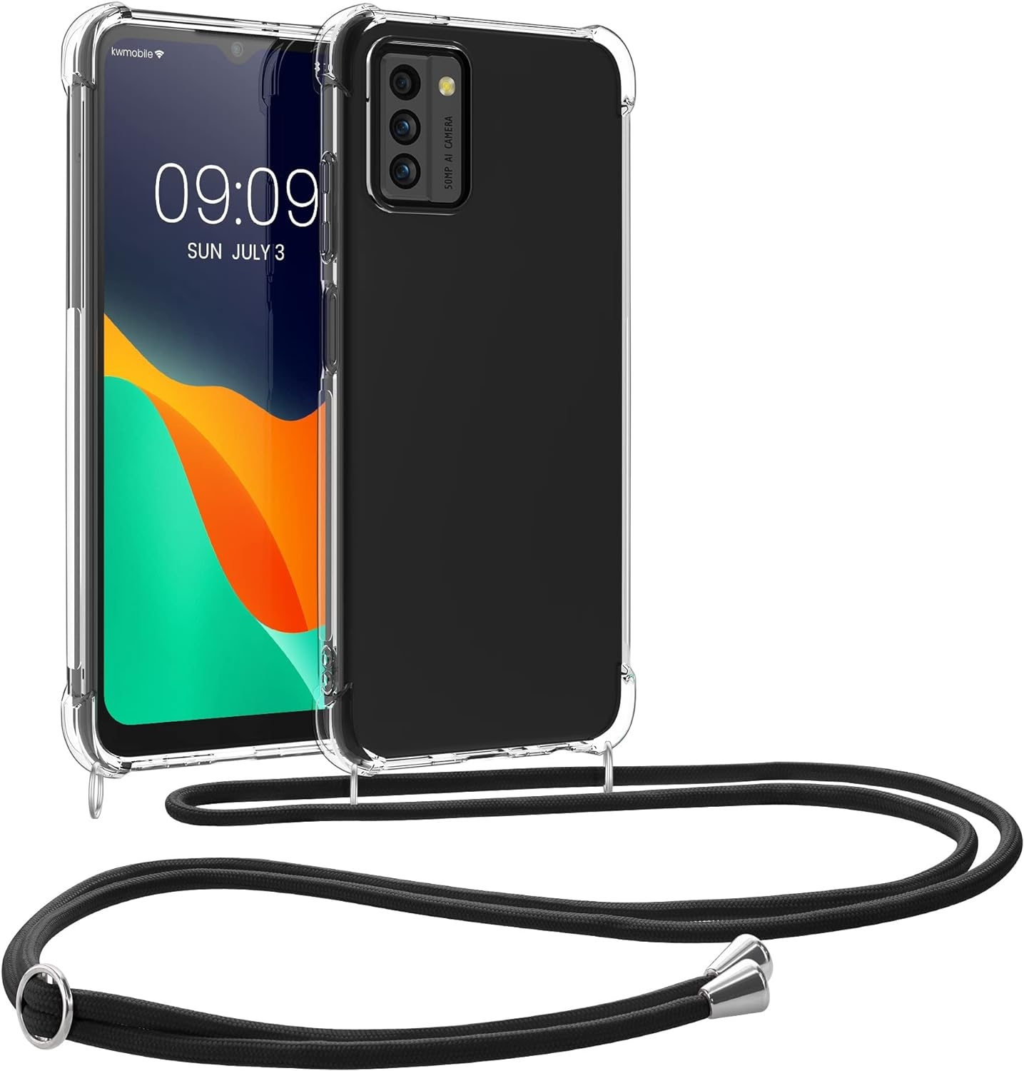 KWmobile Διάφανη Θήκη Σιλικόνης με Λουράκι Λαιμού - Nokia G22 - Black / Transparent (61196.03)