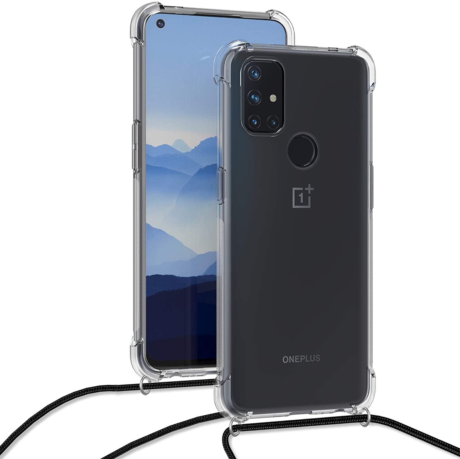 KWmobile Διάφανη Θήκη Σιλικόνης με Λουράκι Λαιμού OnePlus Nord N10 5G - Black / Transparent