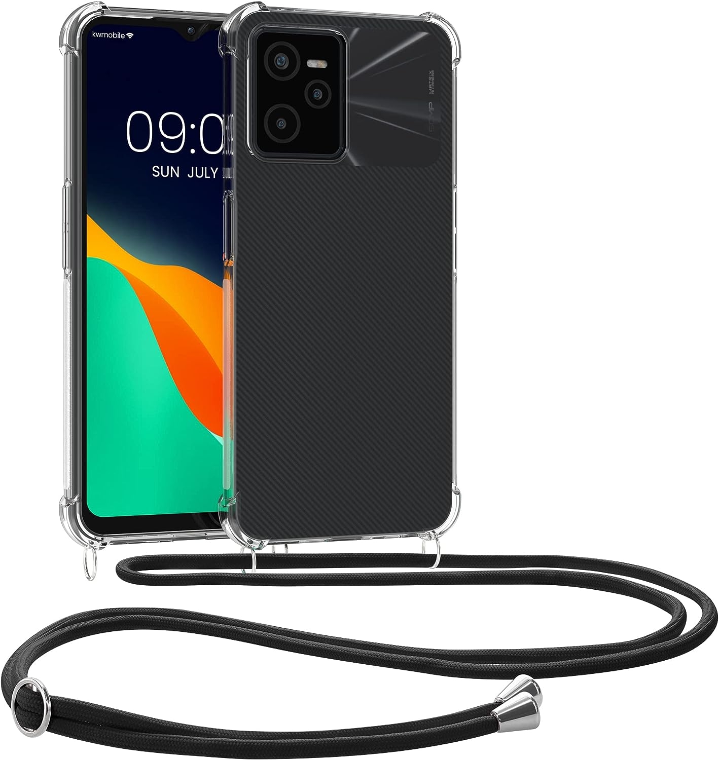 KWmobile Διάφανη Θήκη Σιλικόνης με Λουράκι Λαιμού - Realme Narzo 50A Prime - Transparent / Black (59927.01)