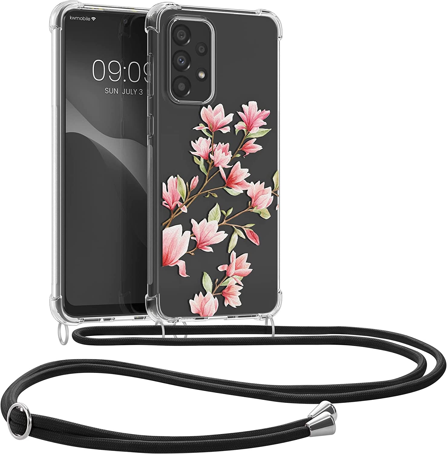 KWmobile Διάφανη Θήκη Σιλικόνης με Λουράκι Λαιμού - Samsung Galaxy A33 5G - Transparent / Magnolias / Pink / White 