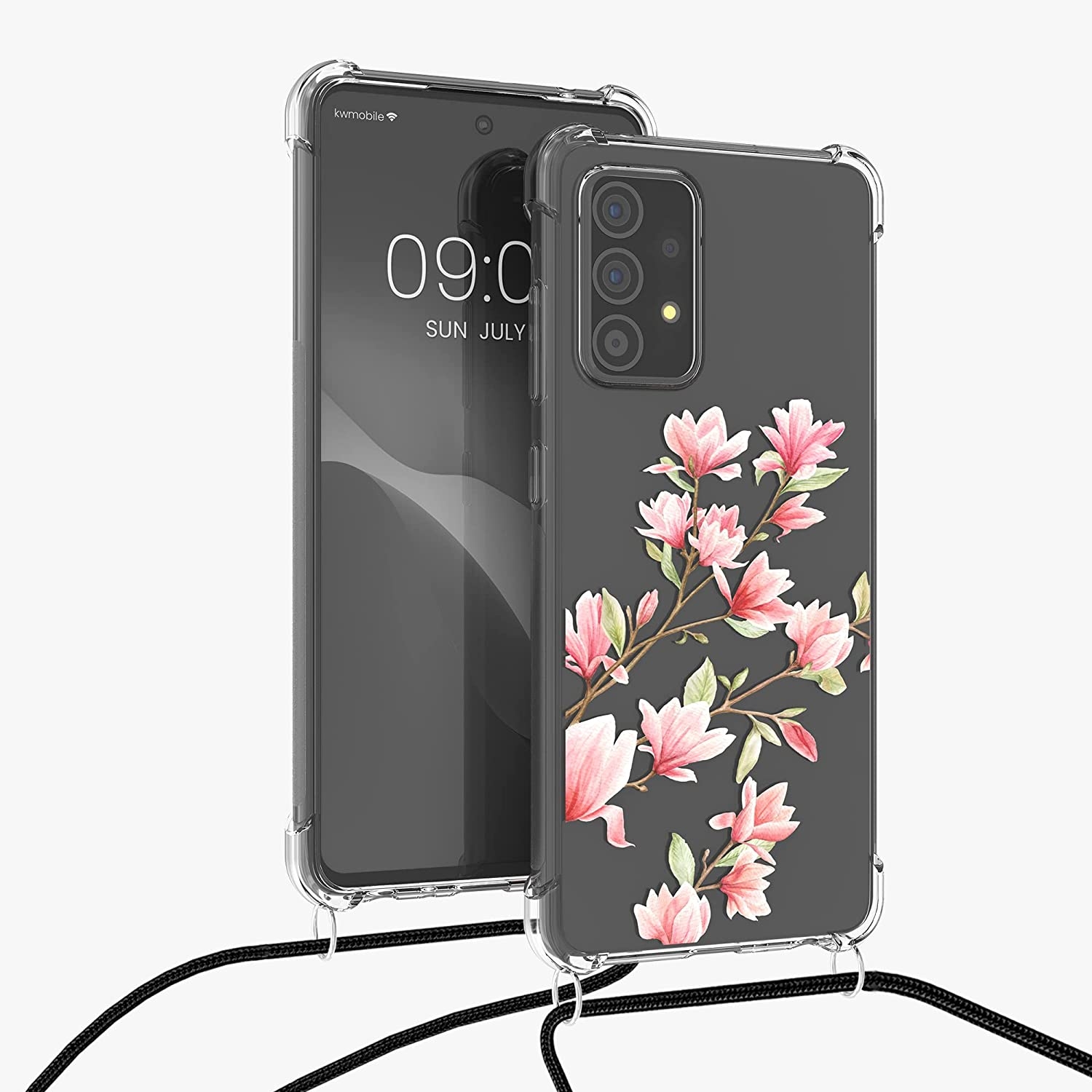 KWmobile Διάφανη Θήκη Σιλικόνης με Λουράκι Λαιμού - Samsung Galaxy A52 / A52s 5G - Transparent / Magnolias / Pink / White