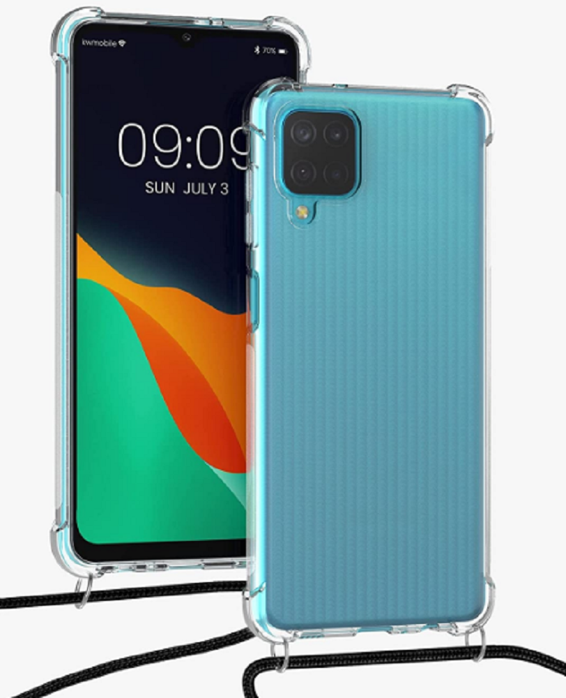 KWmobile Διάφανη Θήκη Σιλικόνης με Λουράκι Λαιμού - Samsung Galaxy M12 - Transparent / Black