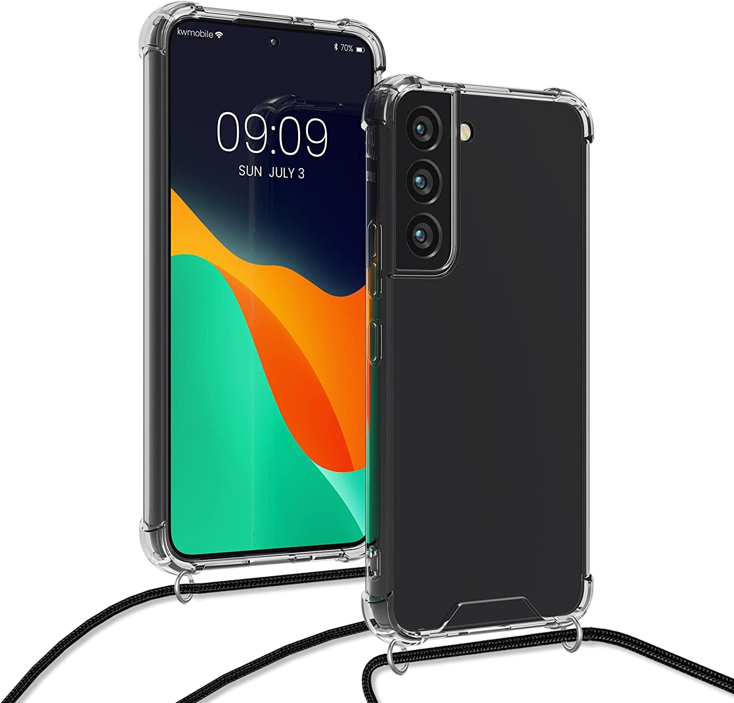 KWmobile Διάφανη Θήκη Σιλικόνης με Λουράκι Λαιμού - Samsung Galaxy S22 5G - Transparent / Black