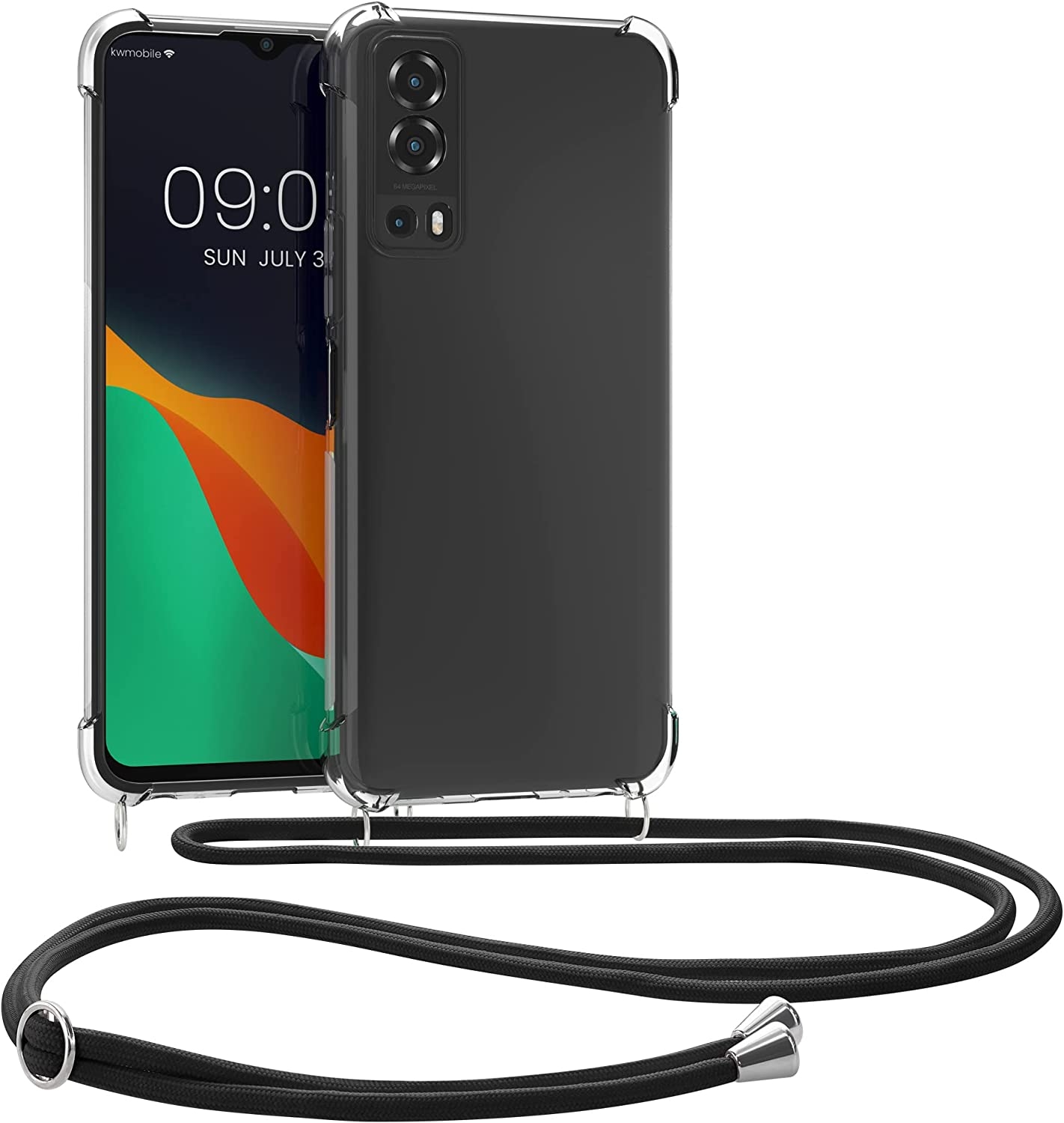 KWmobile Διάφανη Θήκη Σιλικόνης με Λουράκι Λαιμού - Vivo Y72 5G - Transparent / Black