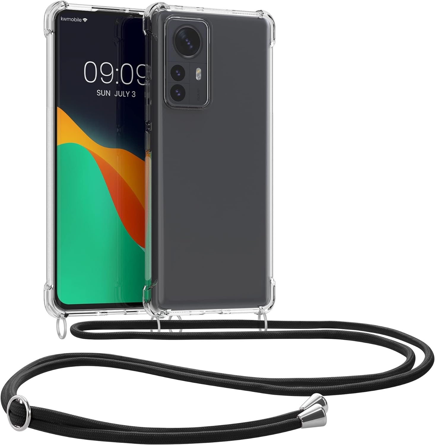 KWmobile Διάφανη Θήκη Σιλικόνης με Λουράκι Λαιμού - Xiaomi 12 Pro 5G - Black / Transparent