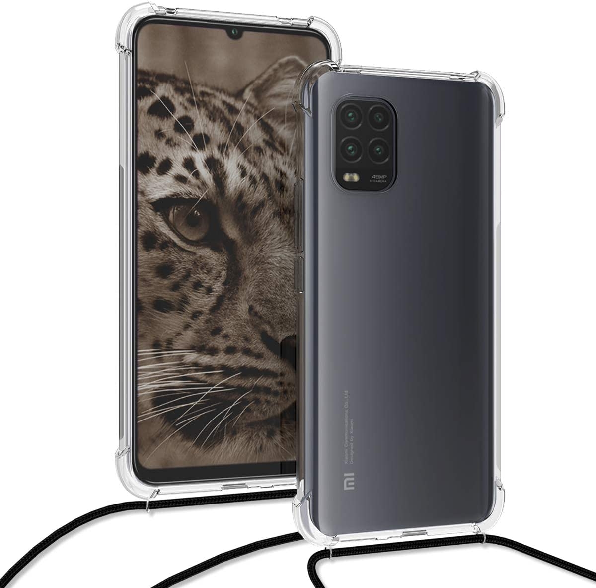 KWmobile Διάφανη Θήκη Σιλικόνης με Λουράκι Λαιμού Xiaomi Mi 10 Lite - Black / Transparent 