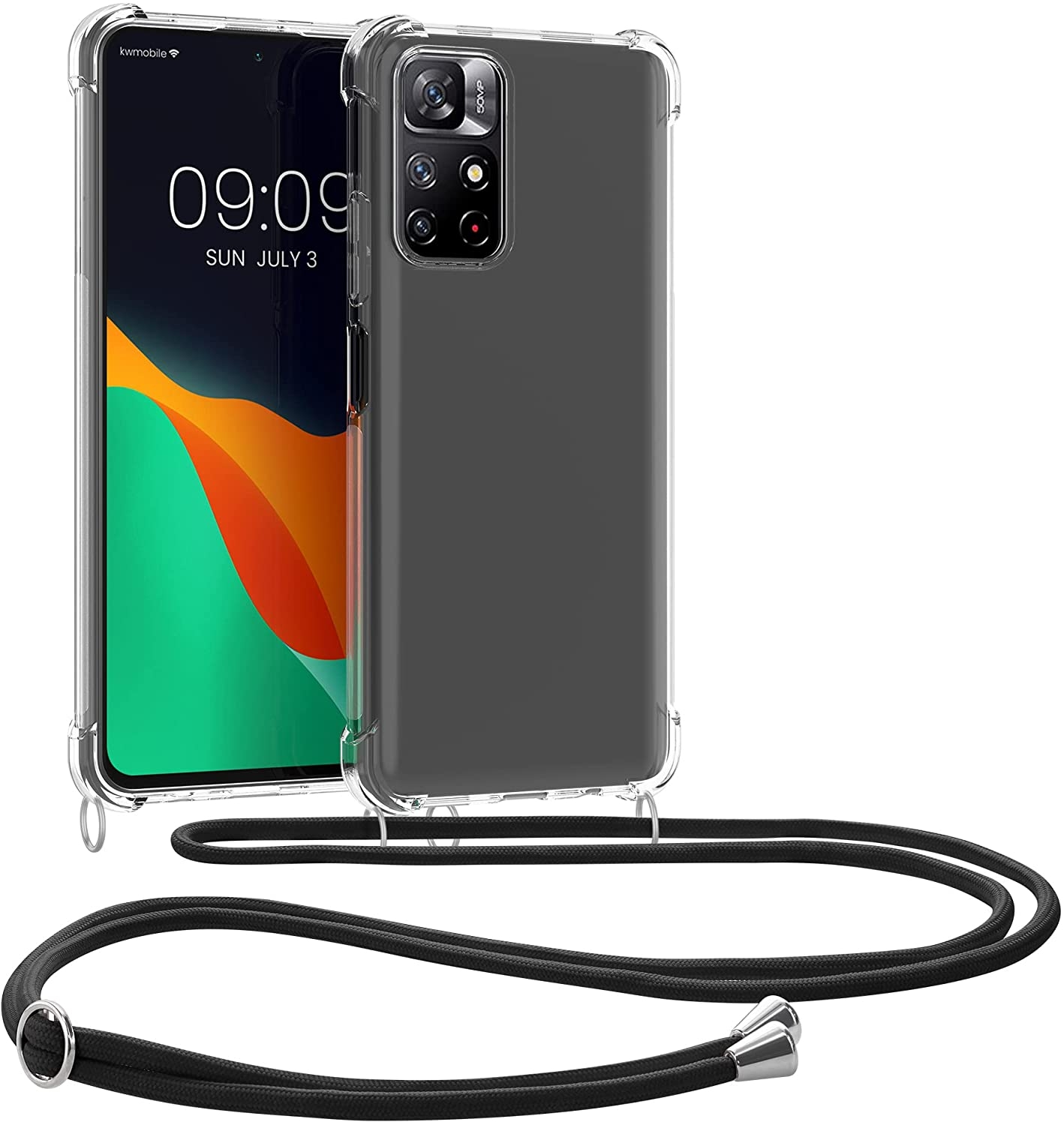 KWmobile Διάφανη Θήκη Σιλικόνης με Λουράκι Λαιμού - Xiaomi Poco M4 Pro 5G / Redmi Note 11S 5G - Transparent / Black 