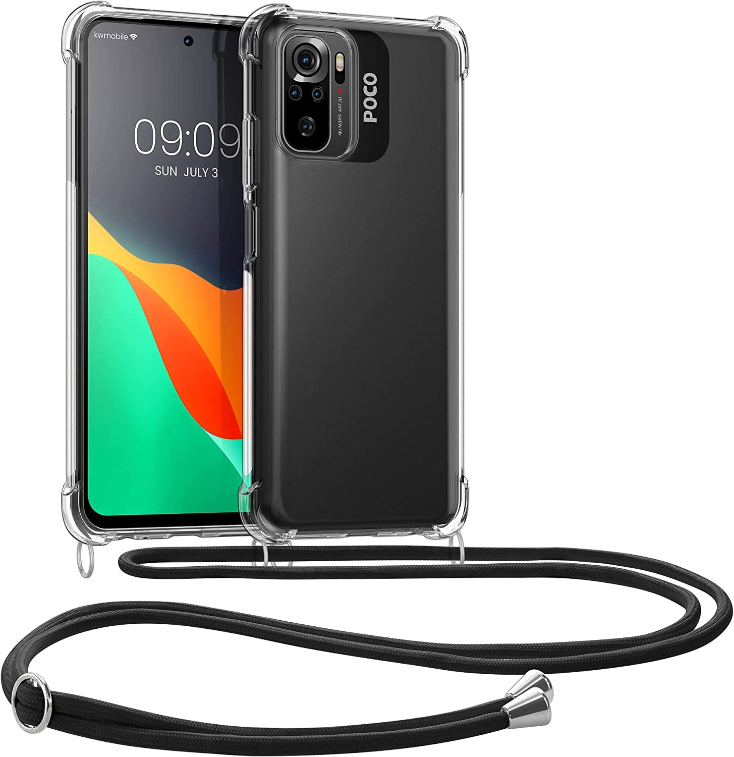 KWmobile Διάφανη Θήκη Σιλικόνης με Λουράκι Λαιμού - Xiaomi Poco M5s - Transparent / Black