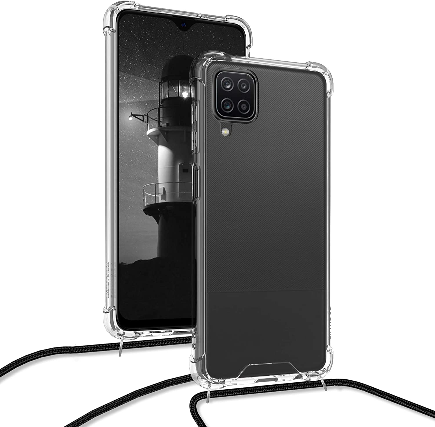 KWmobile Διάφανη Θήκη Σιλικόνης με Λουράκι Λαιμού Samsung Galaxy A12 - Black / Transparent