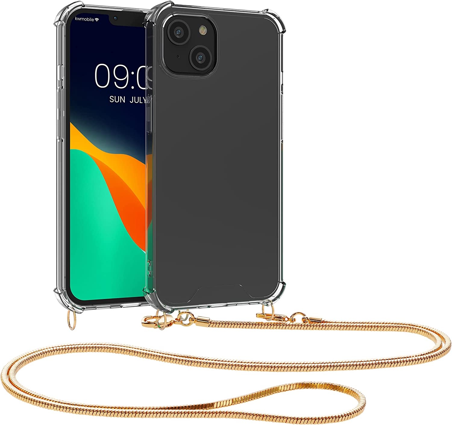 KWmobile Διάφανη Θήκη Σιλικόνης με Μεταλλικό Λουράκι Λαιμού Apple iPhone 14 Plus - Transparent / Gold