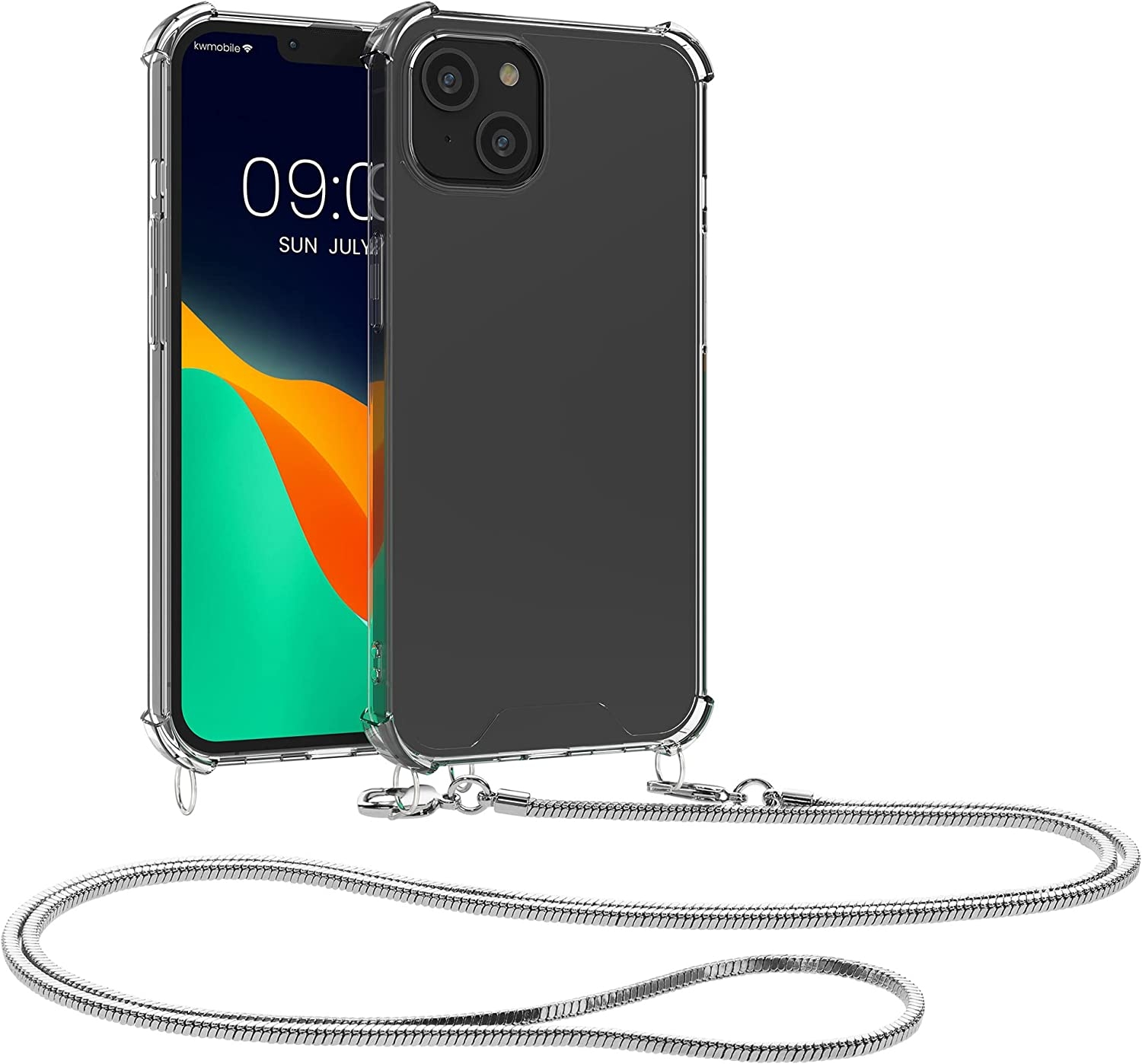 KWmobile Διάφανη Θήκη Σιλικόνης με Μεταλλικό Λουράκι Λαιμού Apple iPhone 14 Plus - Transparent / Silver